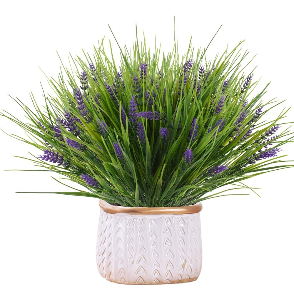 Artificial Outdoor Plant Fake Monkey Grass with Flowers, 12 Bundles Faux Gree…