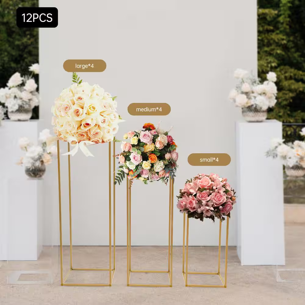 31.5 In. X 11 In. X 11 In. 3 Sizes 12 Pieces Outdoor Golden Metal Wedding Flower