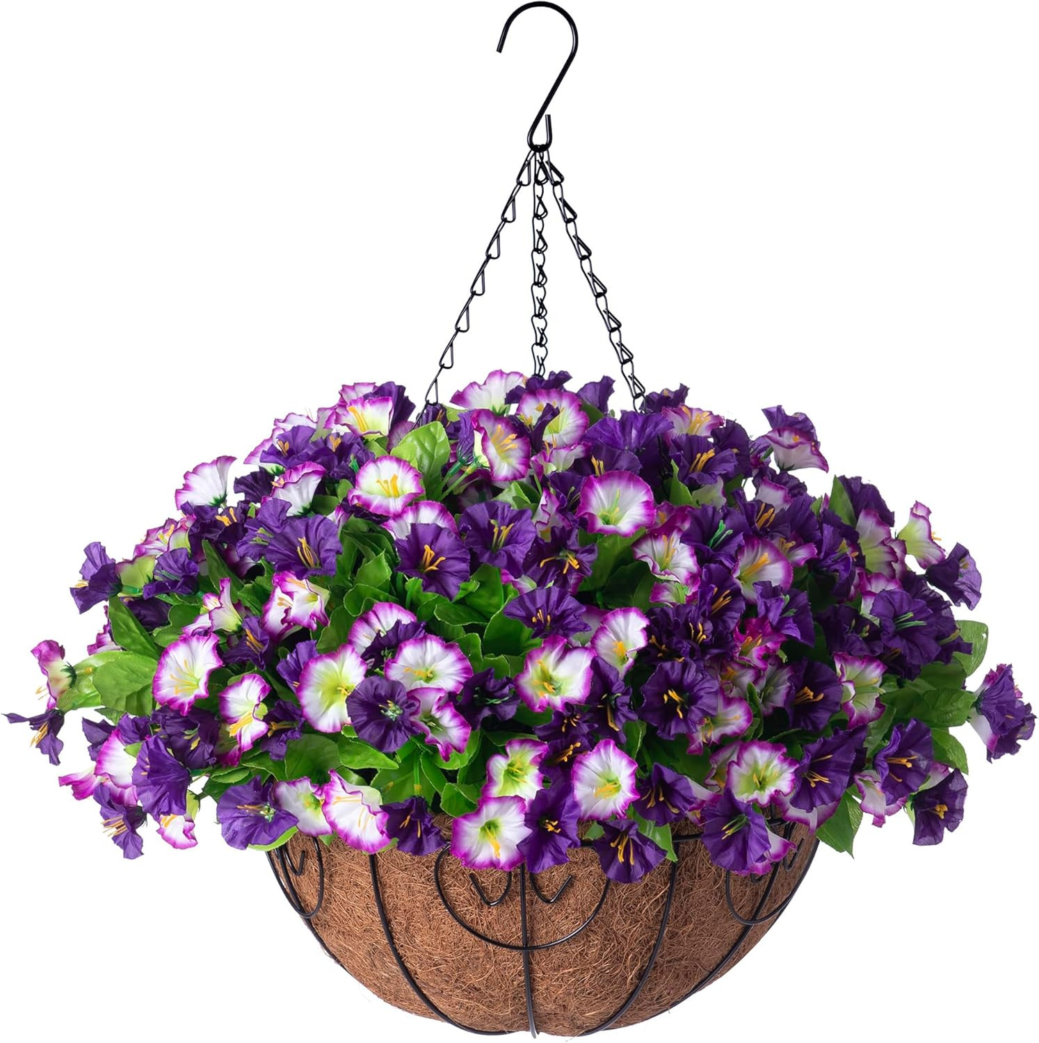 Artificial Hanging Flowers 12 Inch Basket, Faux Silk Petunias Flower Arrangement