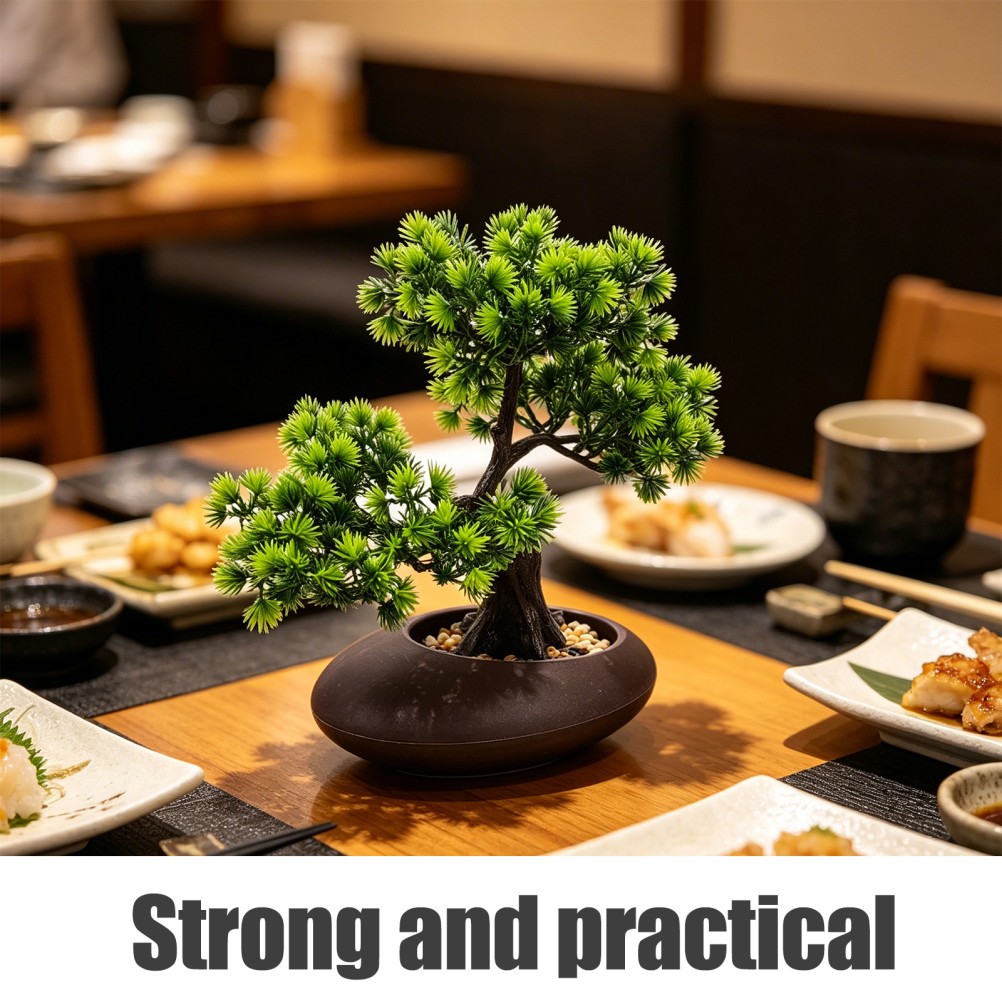 Green Faux Pine Tree Sushi Plate Decoration Japanese Style Bonsai Ornament