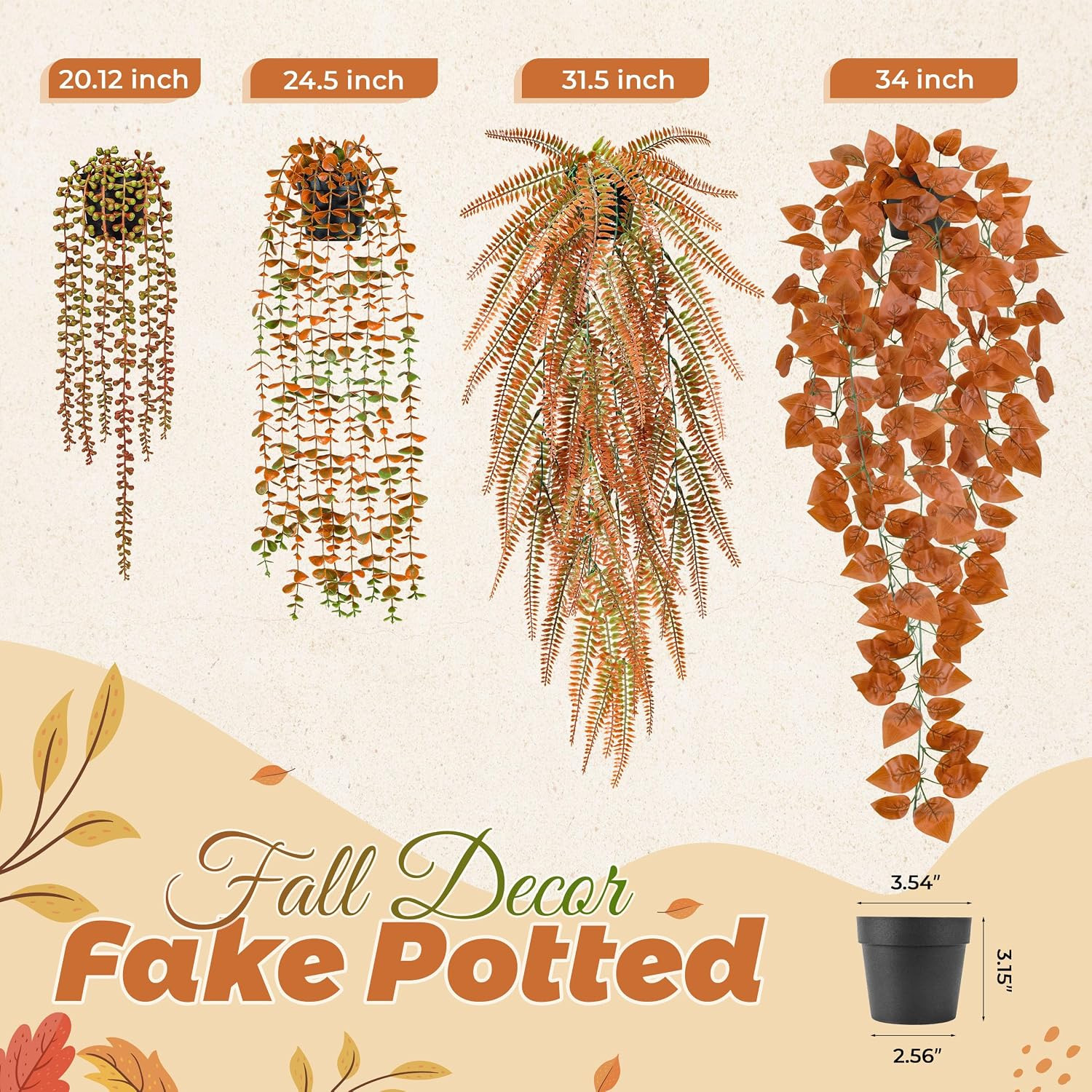 2Pcs Fake Fall Hanging Plants for Home Bathroom Wall Outdoor Decor | Orange Euca