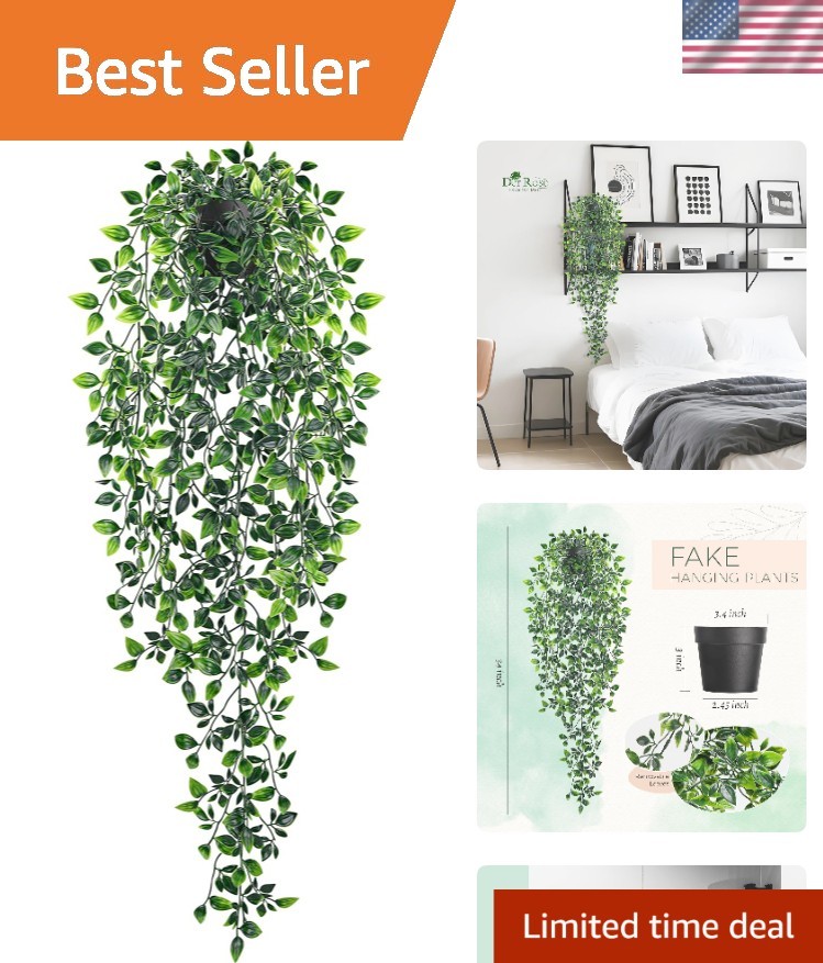 34” Fake Hanging Plants Artificial Potted Mandala Vine Plants Indoor and Out…