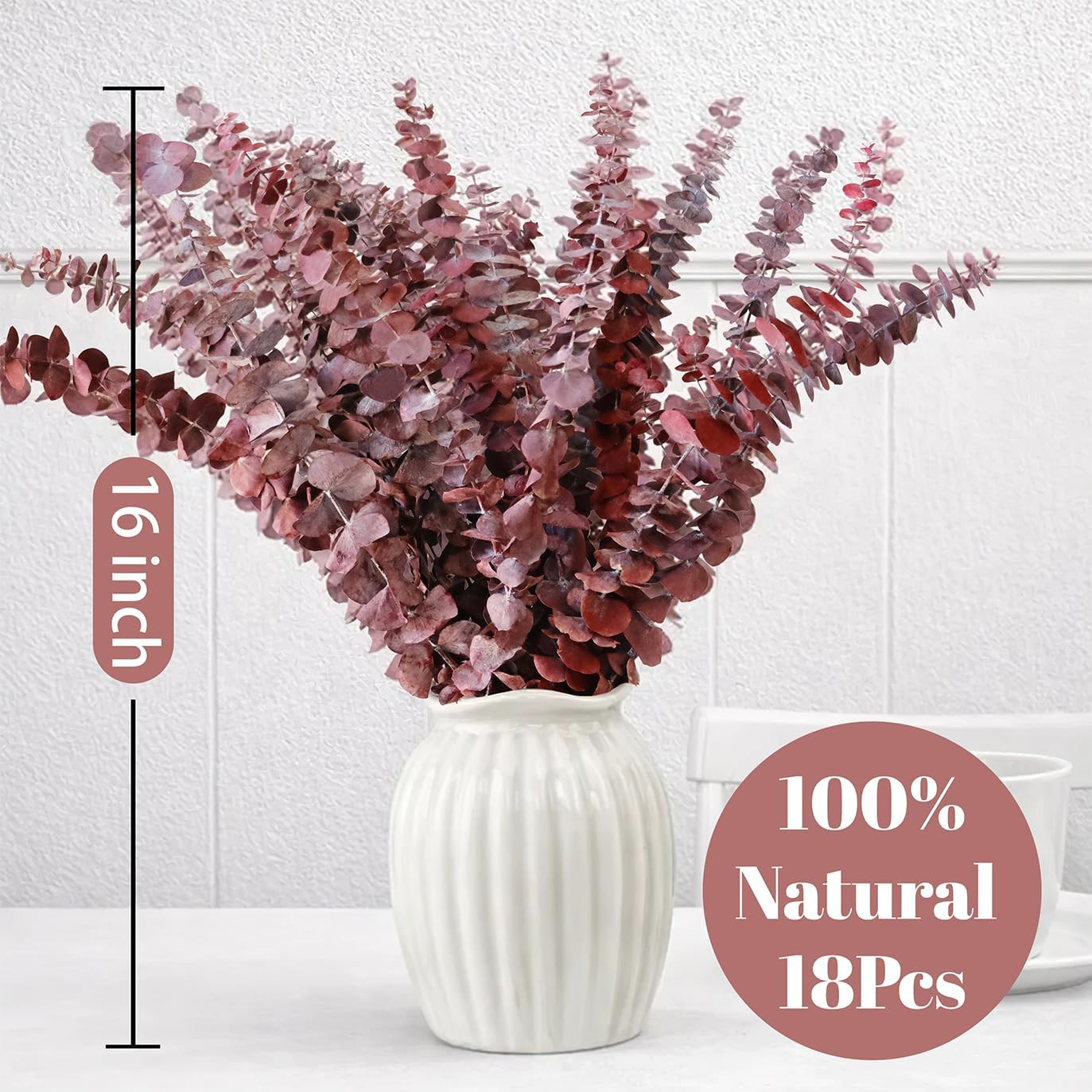 18 Pcs Dried Red Eucalyptus Stems – 17″ Preserved Fall Eucalyptus Bouquet, Rusti