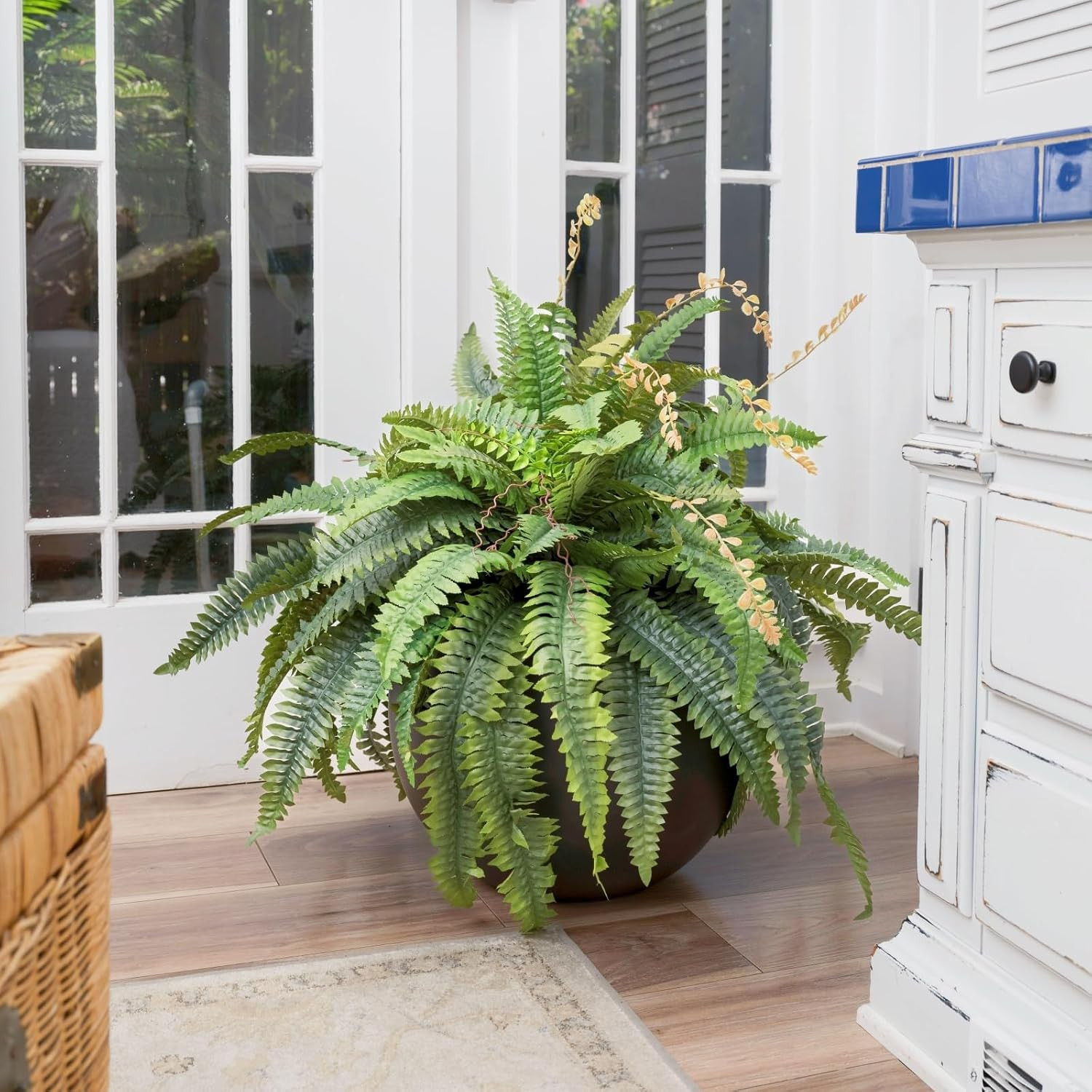 CQURE 128 Branches Fake Ferns Artificial Plants Large, 50″ Set of 2 Artificial B