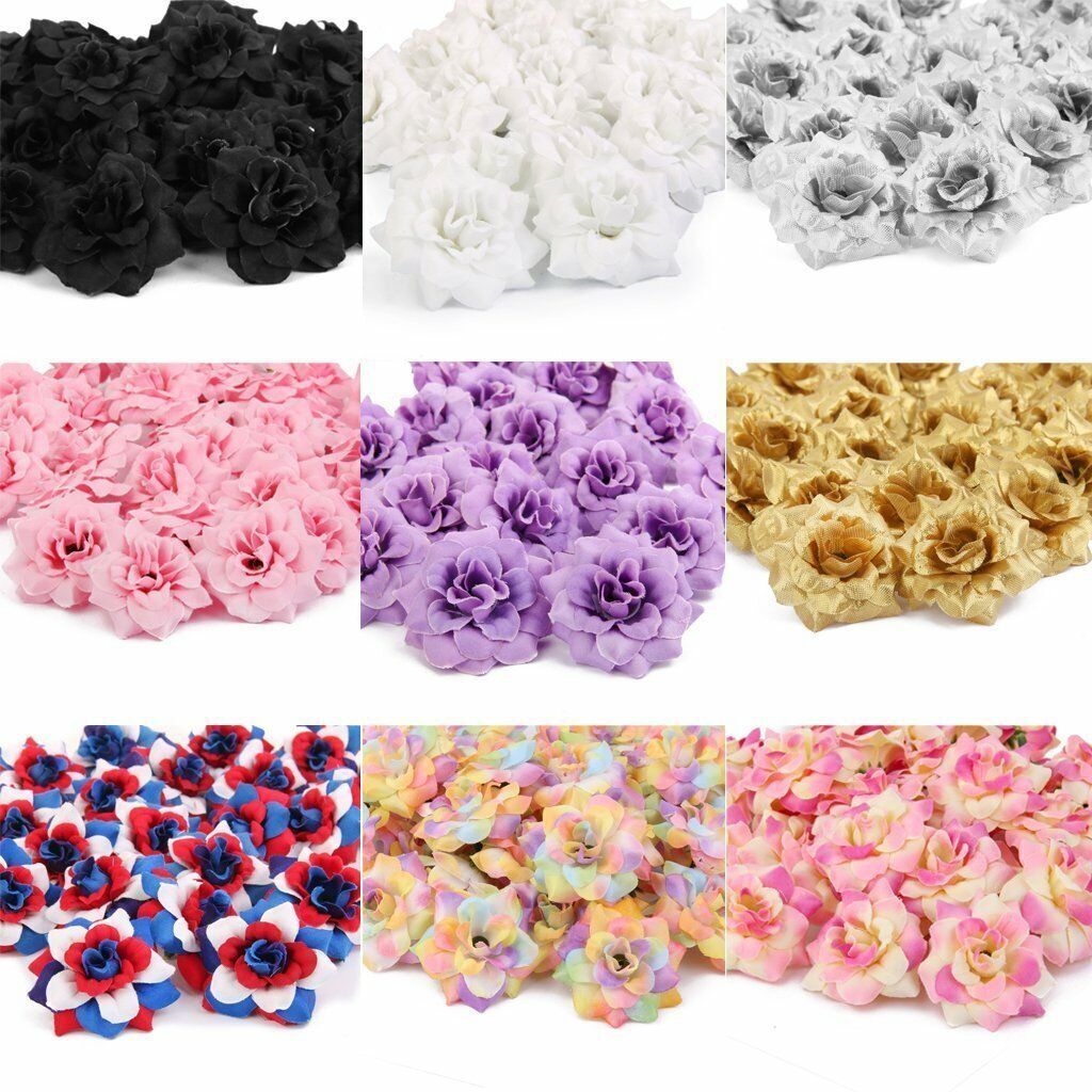 50PCS Artificial Fake Rose Silk Flower Head Wedding Party Garden Home Decor USA