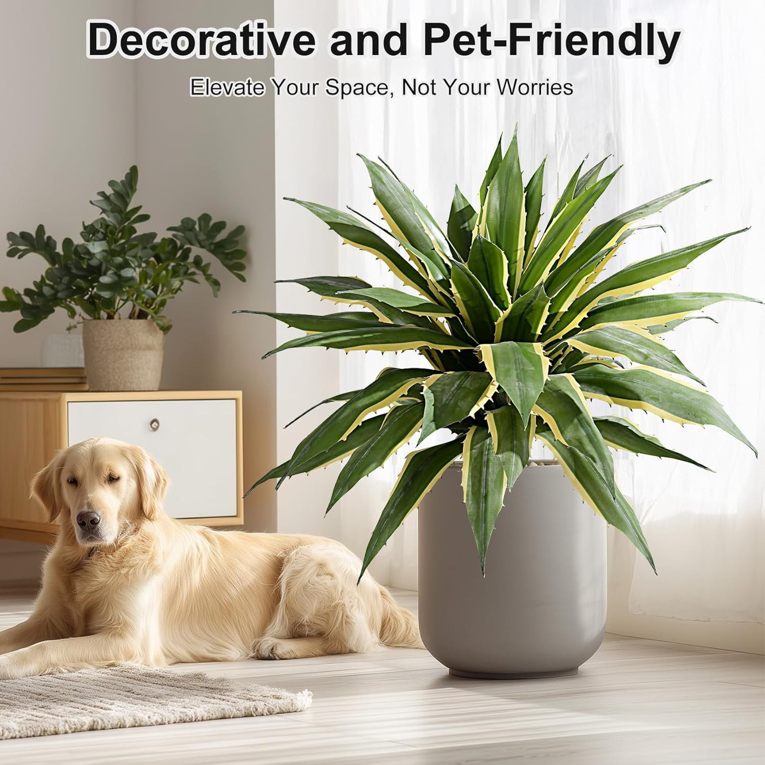 Realistic 29″ Artificial Agave Plant – 2 Pcs Yellow Faux Greenery Decor