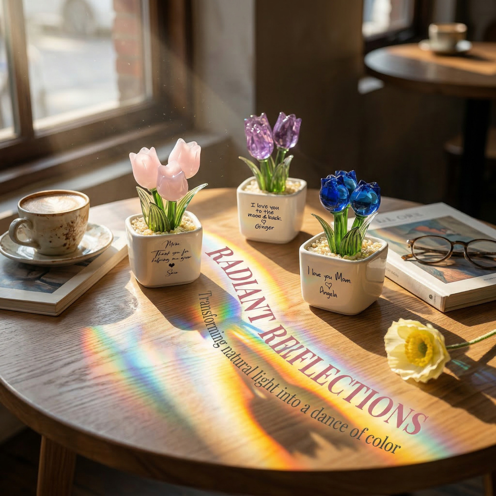Custom Glass Tulip Flower Pot Personalized Gift for Mom Birthday Decor