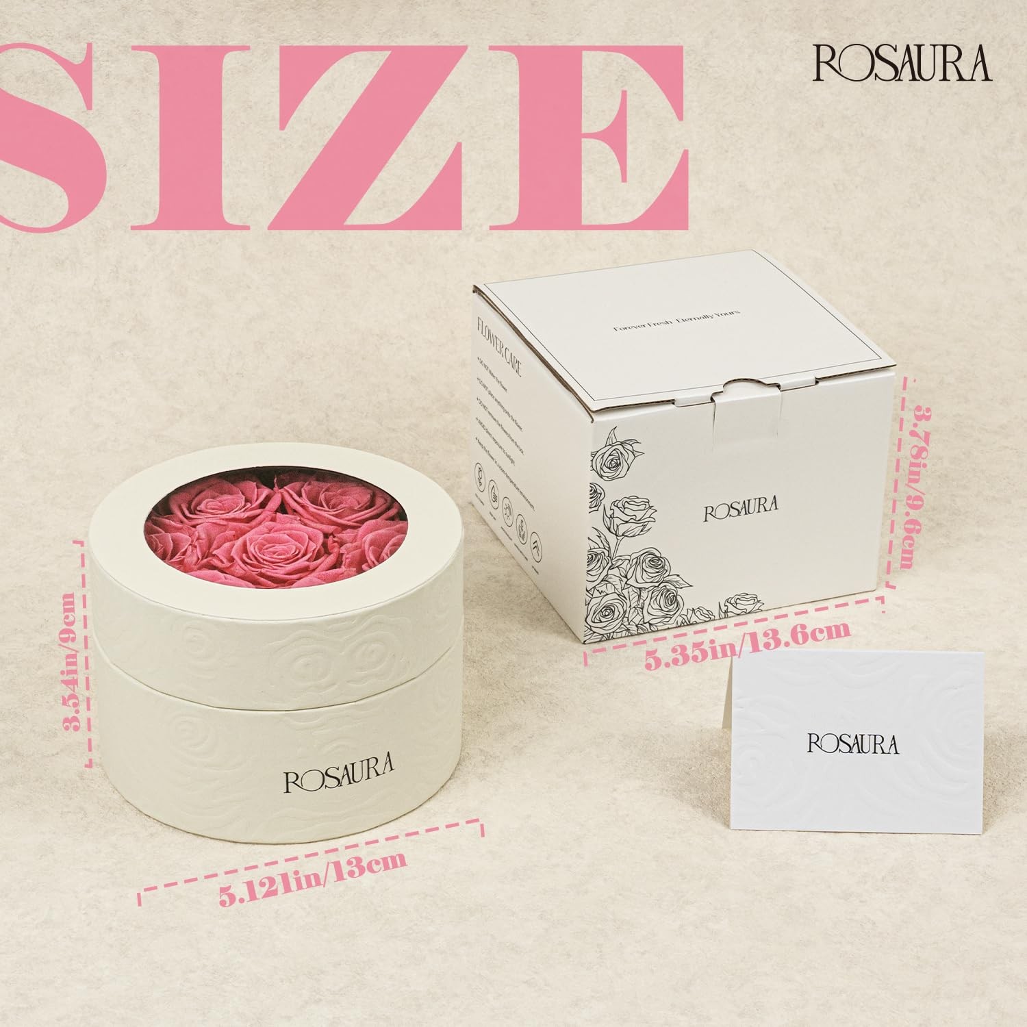 Preserved Roses Gift Box Real Forever Flowers Round Case Pink 7 PCS Rose