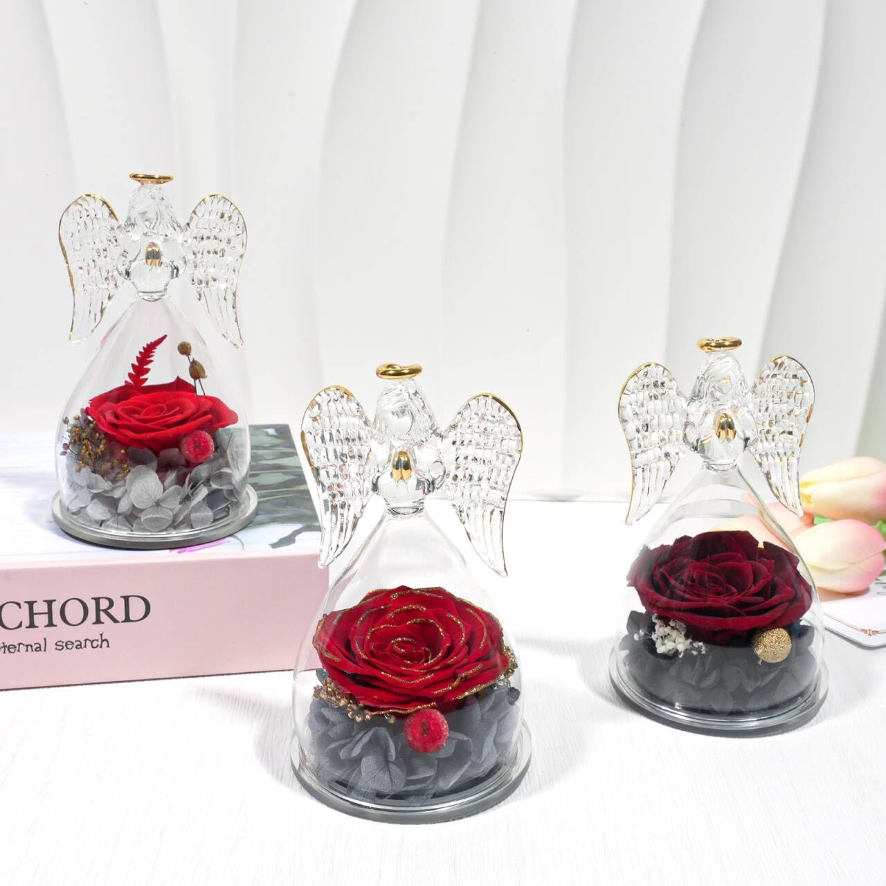 Angel Figurine with Real Preserved Rose Mom Birthday Mother’s Day Gift