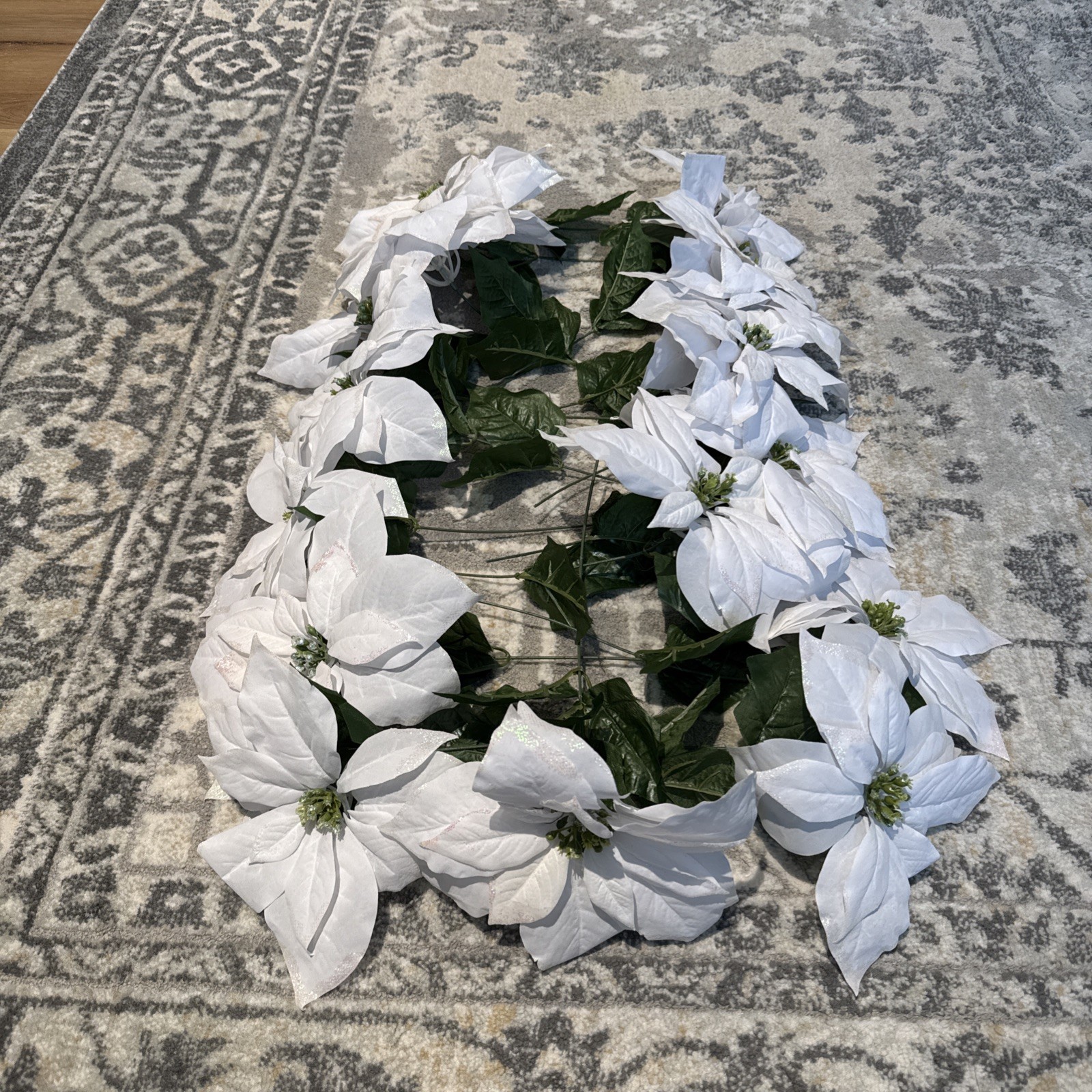 Lot 17 White Sparkle Poinsettia Floral Picks 8x7x14” Used In Christmas Tree