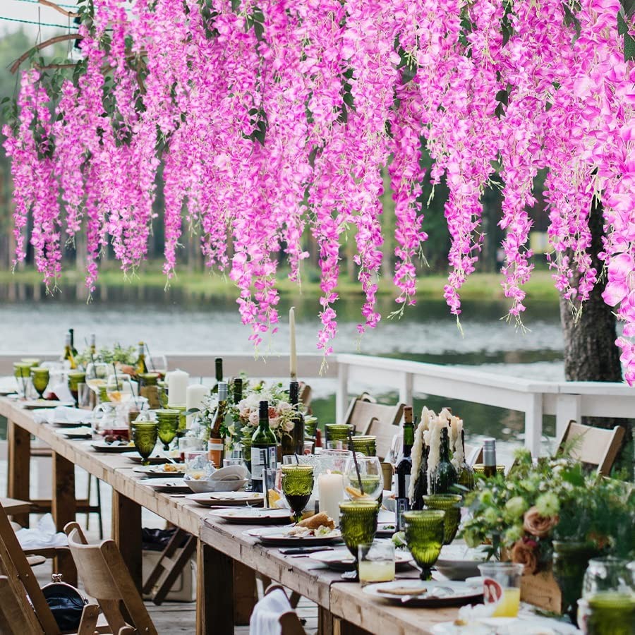 12/24PCS Artificial Wisteria Hanging Flower Vines Garland Strings Wedding Decor