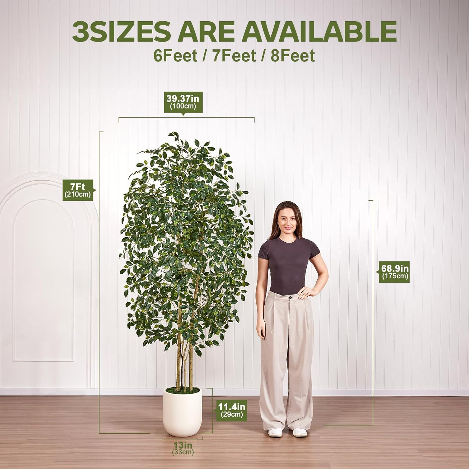 7FT Faux Ficus Tree in White Planter – Realistic Indoor Floor Plant Decor
