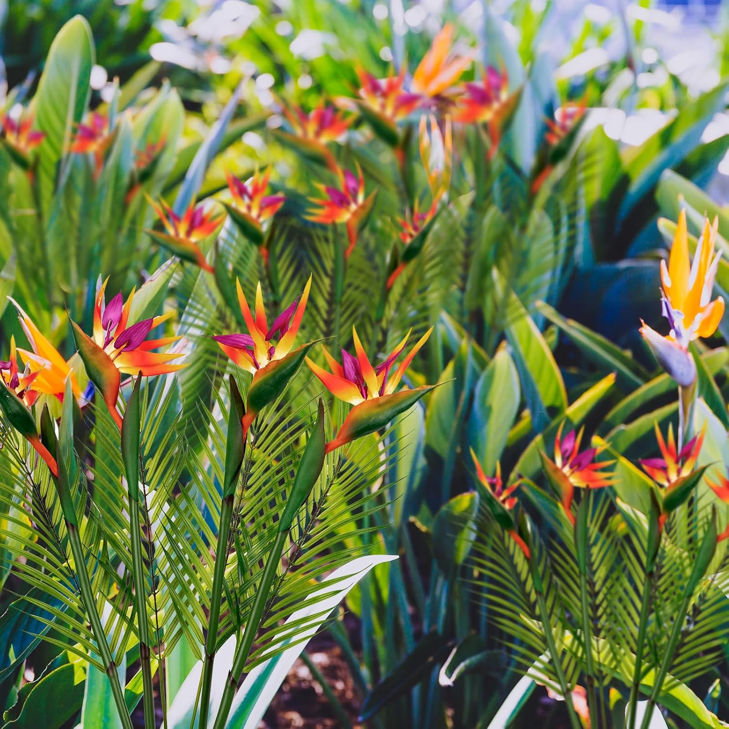 8 PCS Faux Bird of Paradise & Palm Leaves for Home, Garden, Wedding Decor