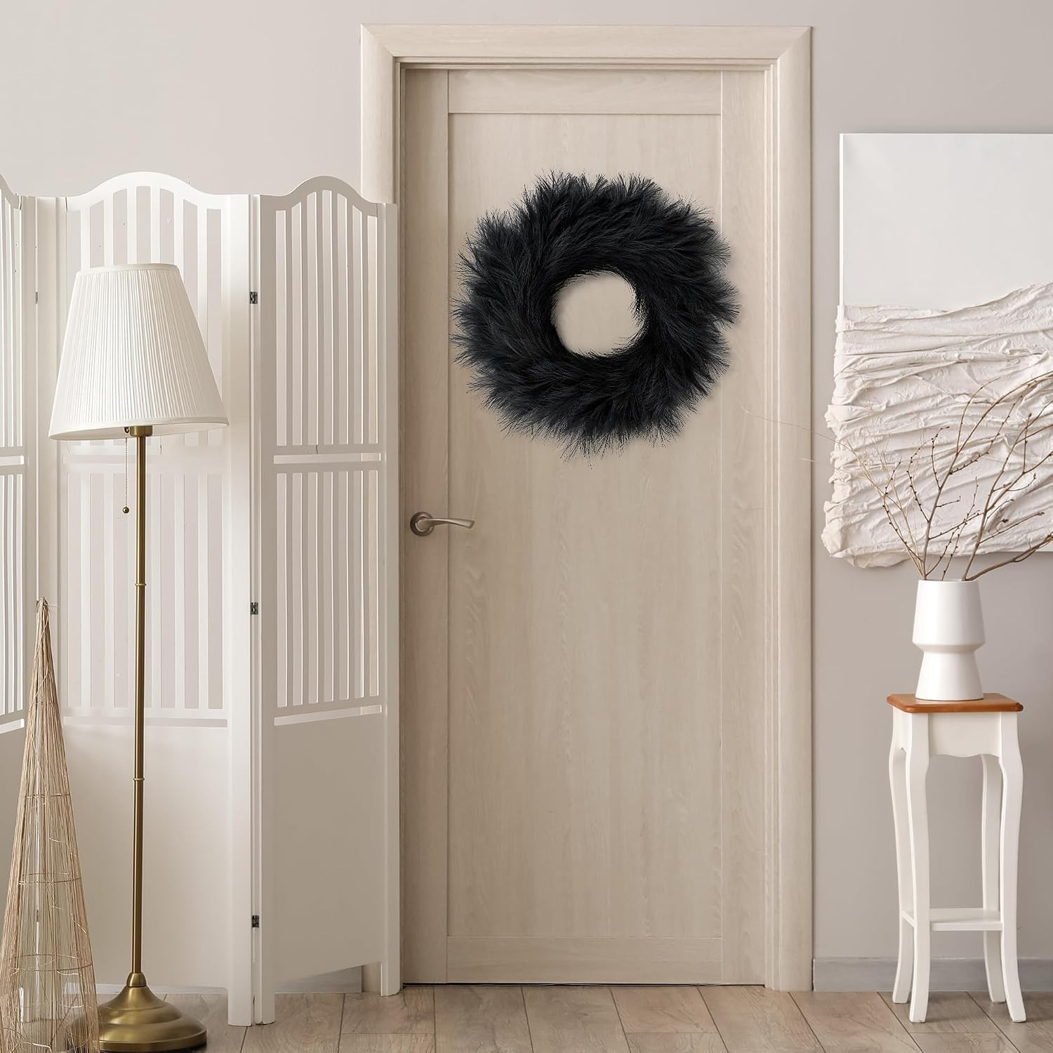 Pampas Grass Wreath 26’’ Faux Pampas Wreath for All Seasons Artificial Pampas Wr