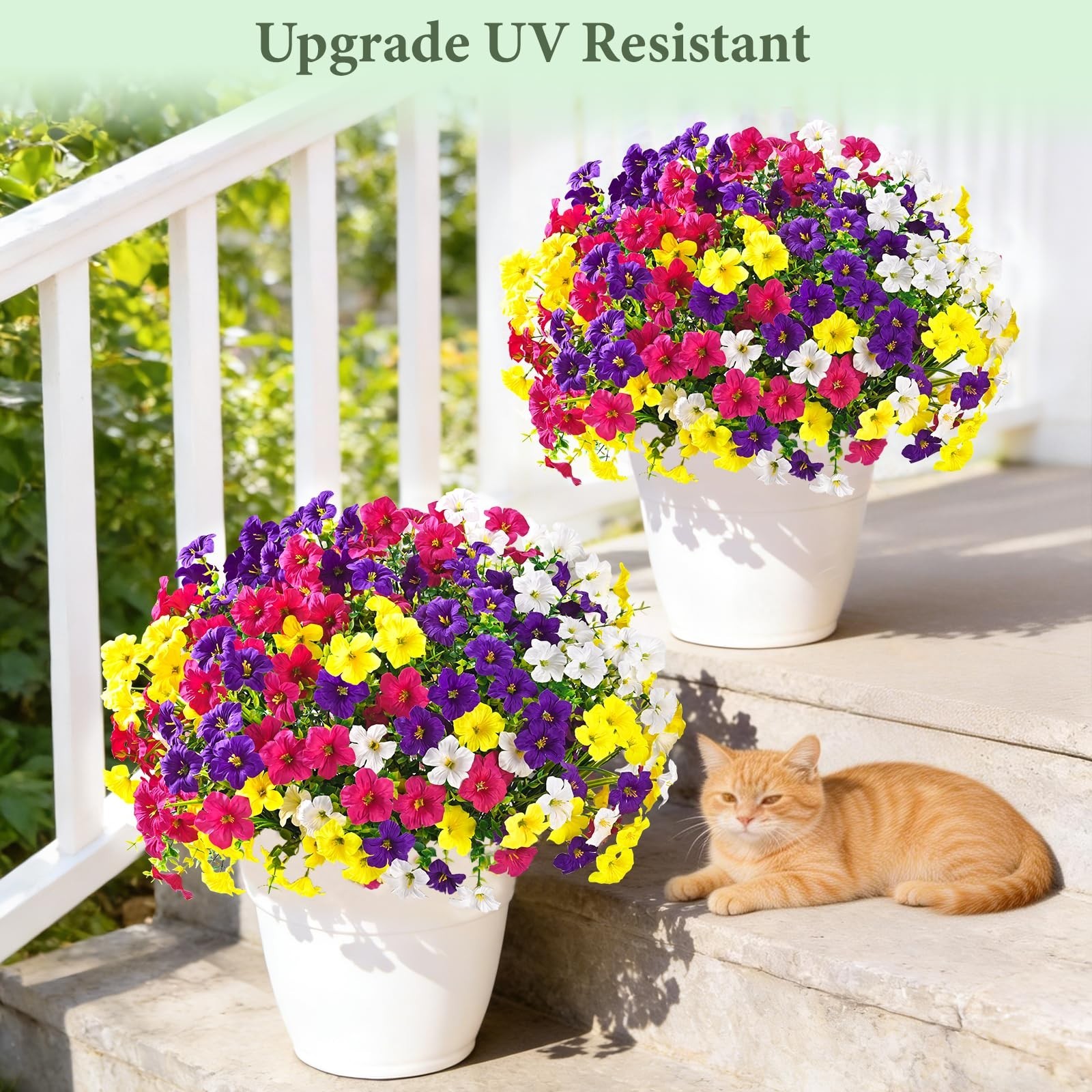 12 Bundles Mixed Color Artificial Petunias – UV Resistant Silk Flowers for Outdo