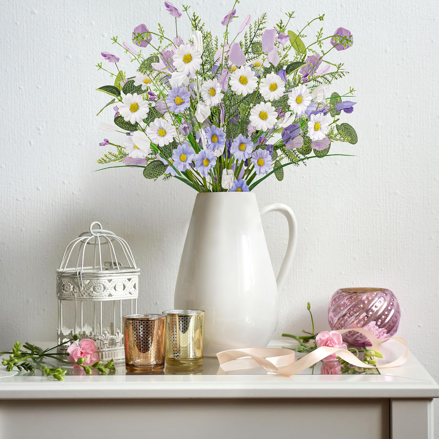 8 Bundles Artificial Wildflower Bouquet Faux Silk Flowers Home Table Decor