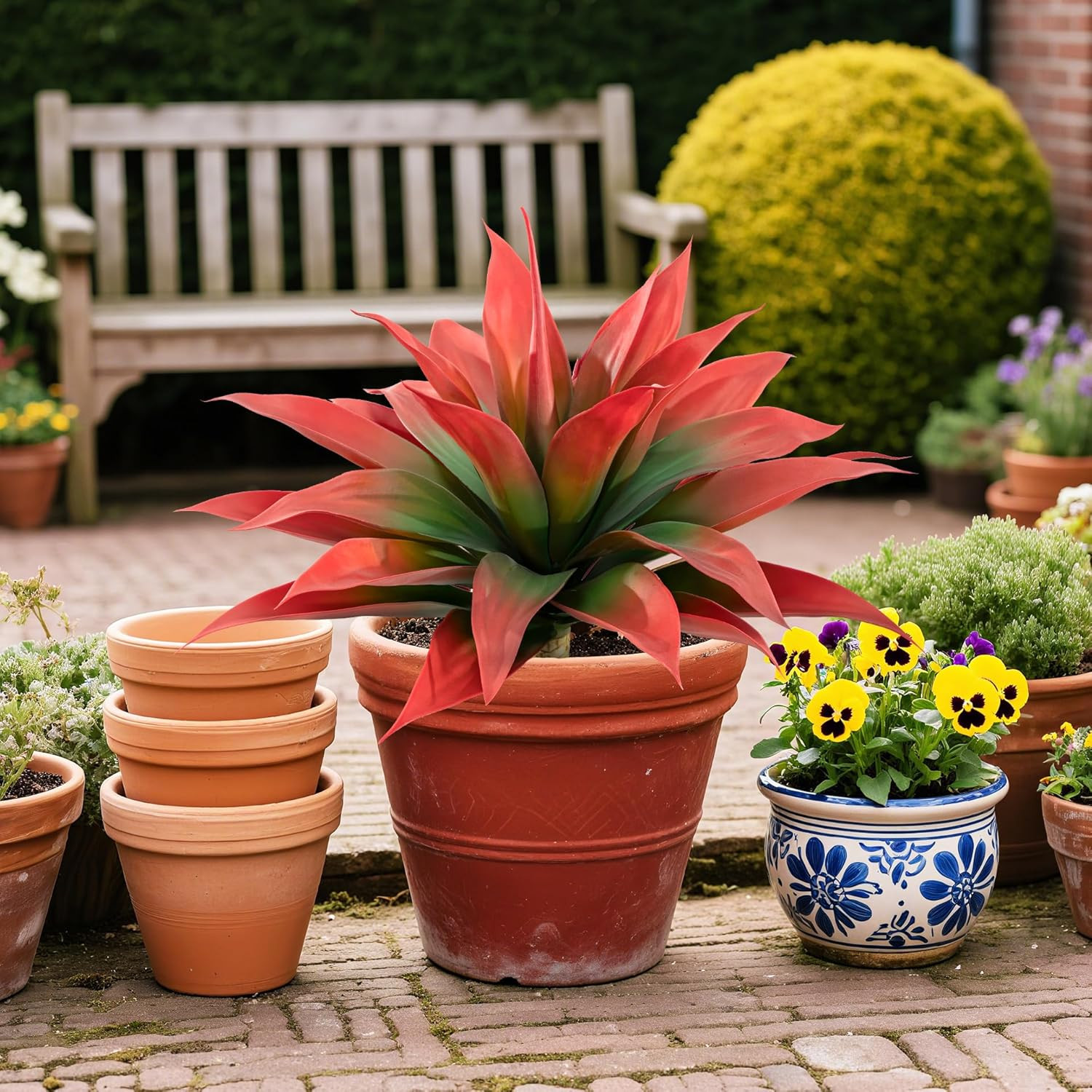 28″ Artificial Agave Plants – Set of 2 Faux Greenery for Home & Outdoor Decor