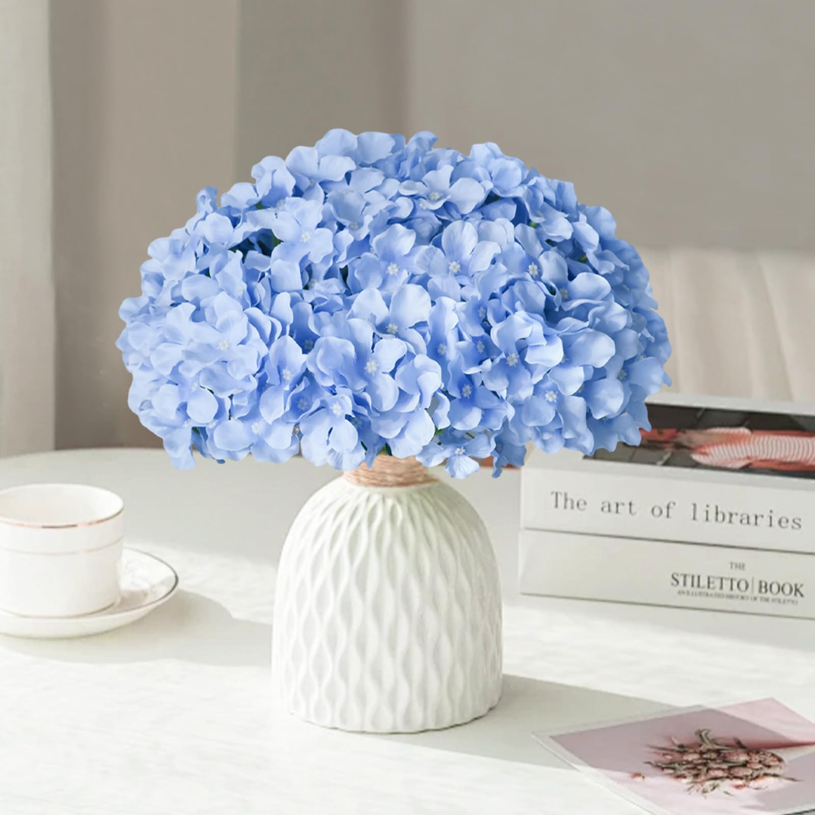 65Pcs Blue Hydrangea Artificial Flowers Bulk，Realistic Silk Fake Flowers with…