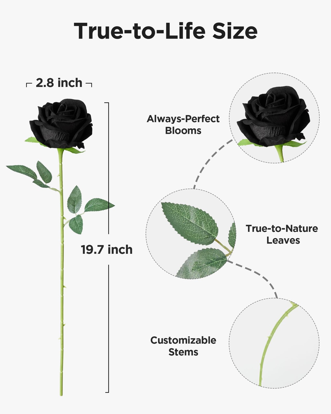 50 Pcs Black Roses Artificial Flowers, Fake Velvet Silk Rose Bulk Faux Flower…