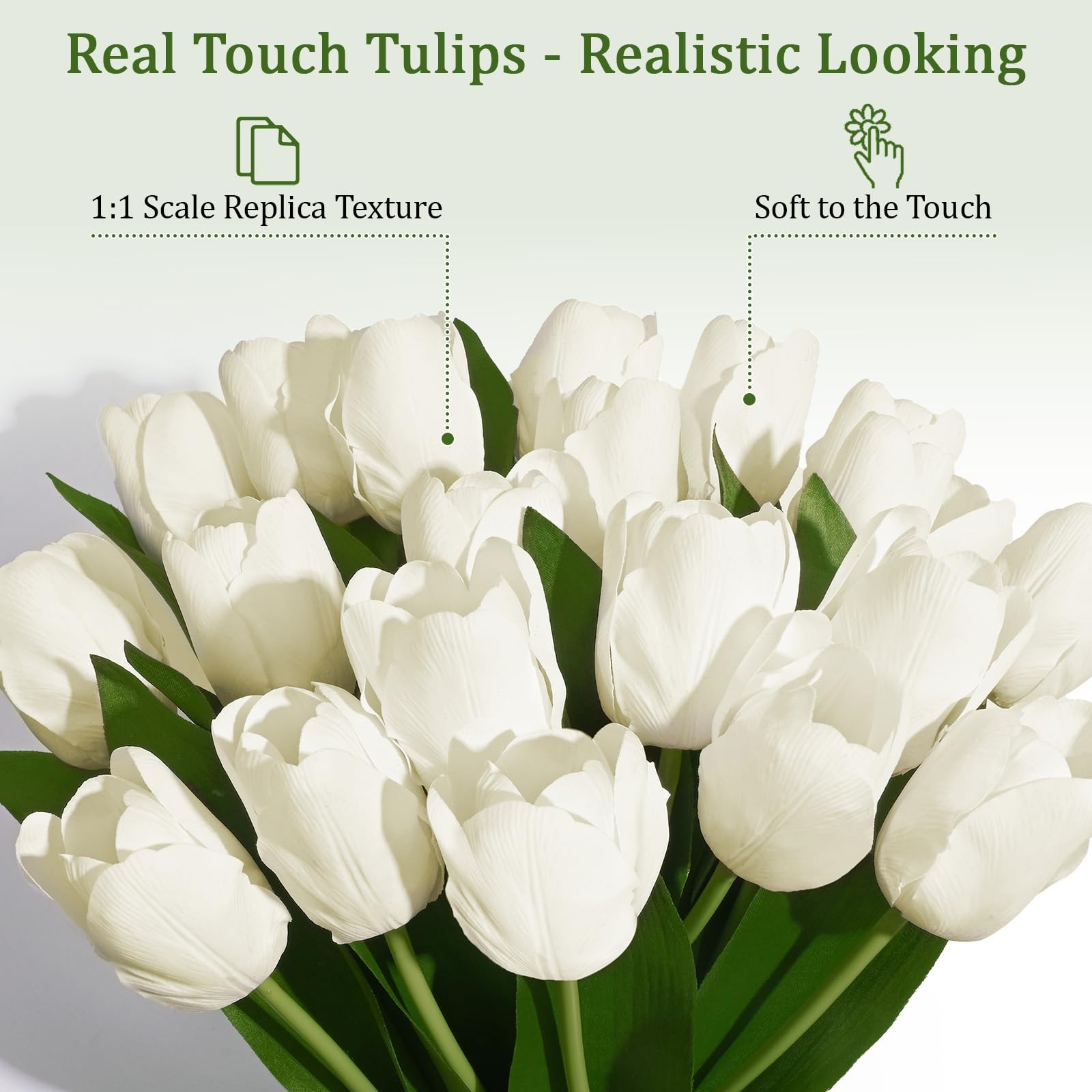 12 PCS White Artificial Tulips Real Touch Faux Flowers 14 Inch Bouquet