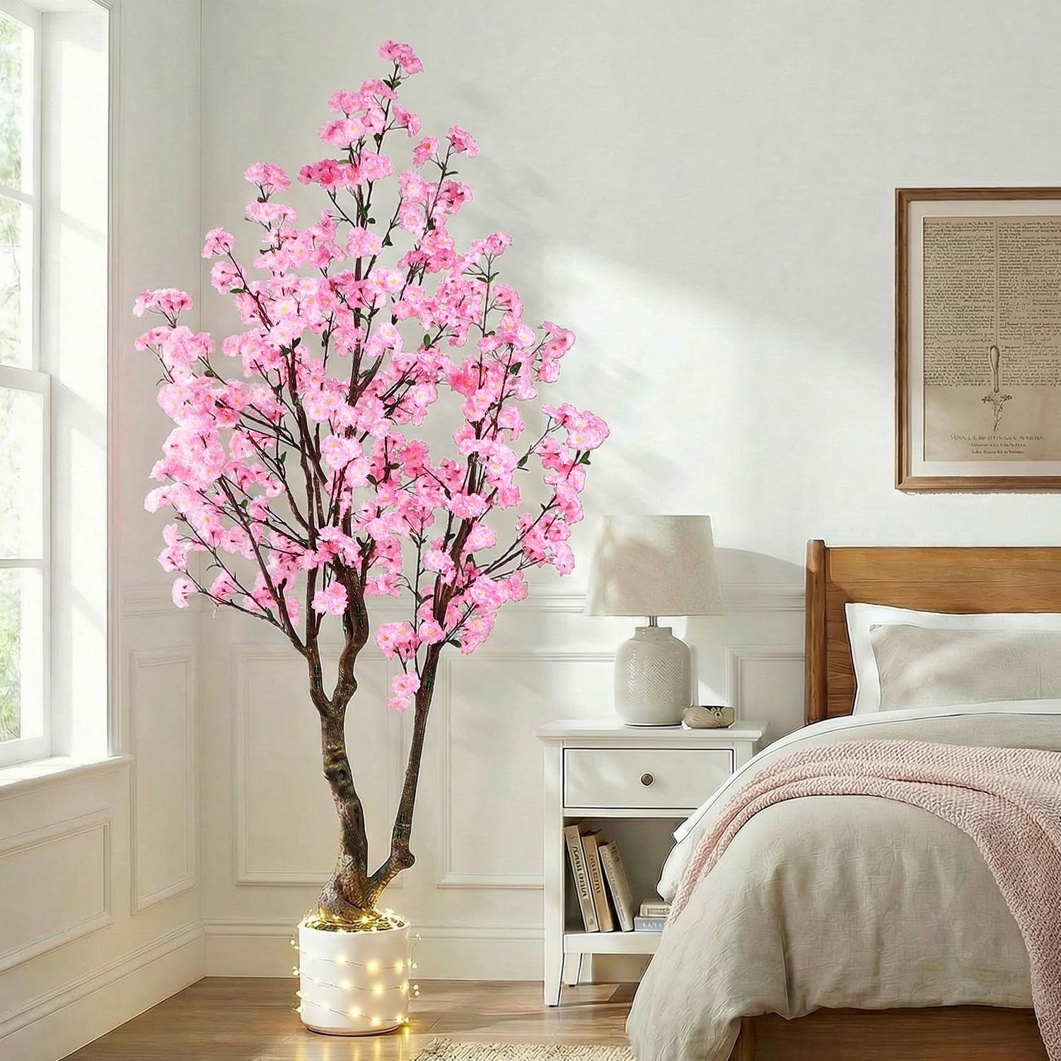 7FT Artificial Cherry Blossom Tree with White Pot for Home & Wedding Decor