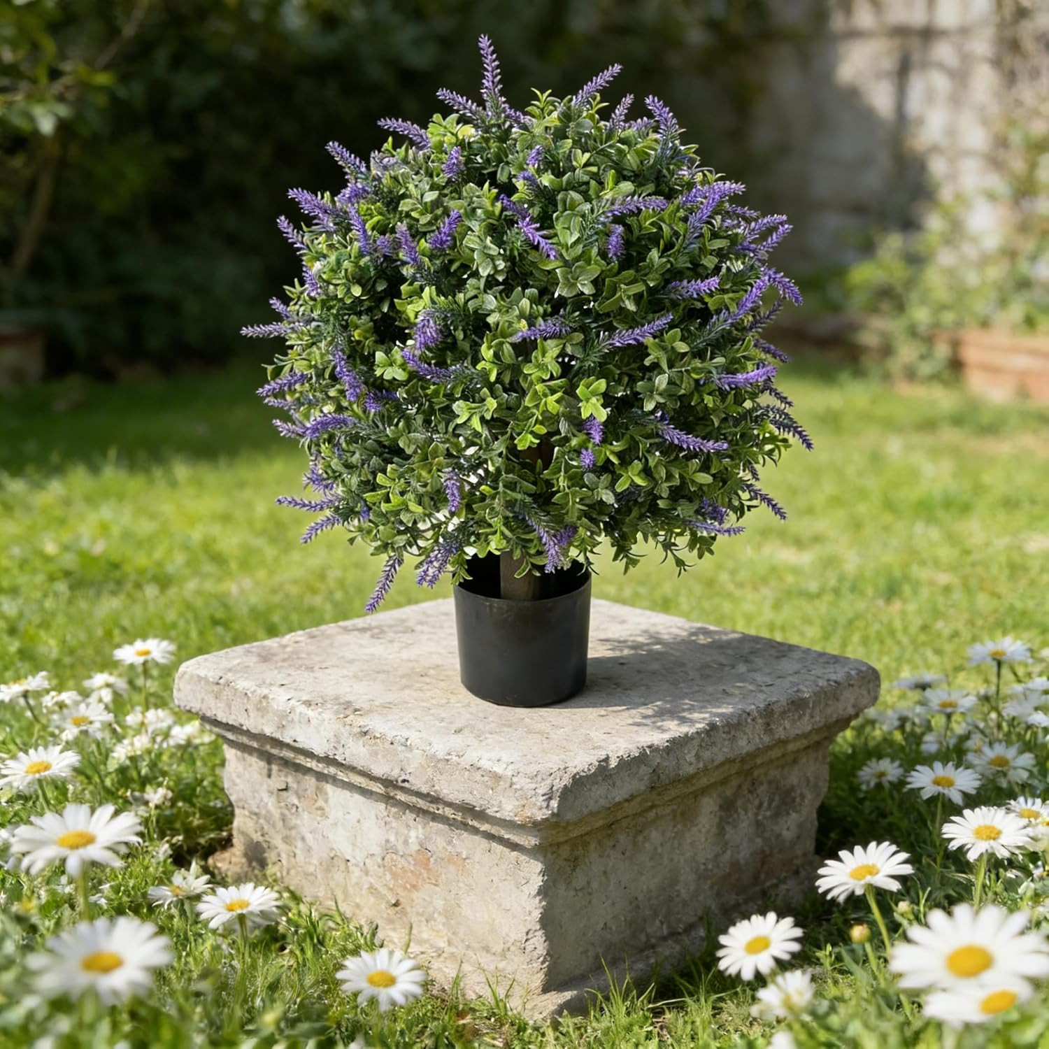 24” Artificial Lavender Topiary with Purple Flowers for Outdoor Decor