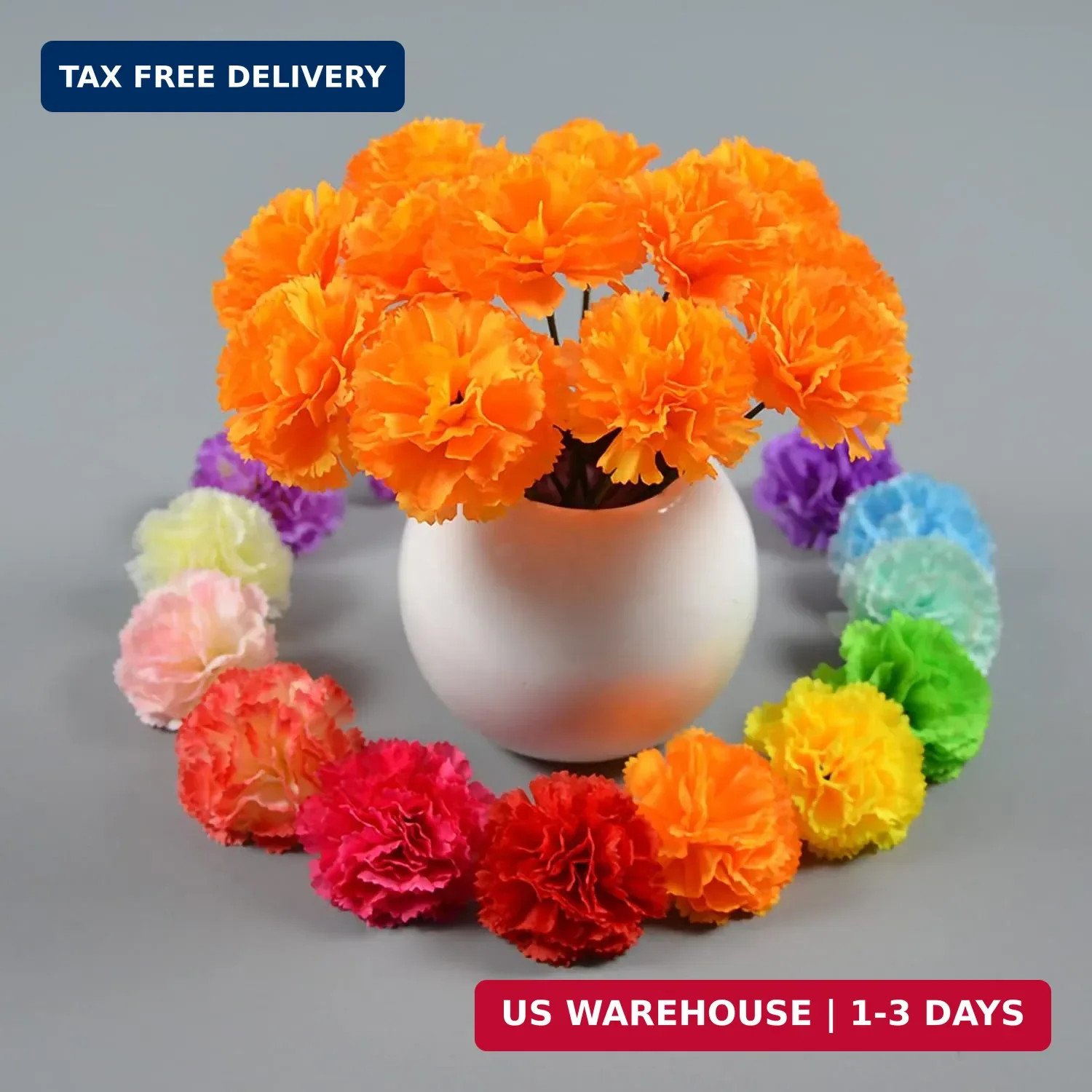Hananona 50 Pcs Marigold Flower Heads Bulk, Silk Marigolds with Stems Artificial