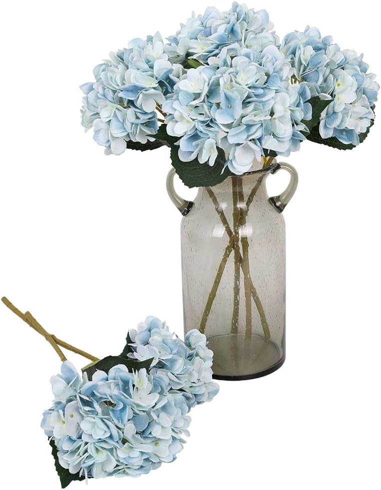 Blue Hydrangea Artificial Flowers 6pcs Faux Hydrangea Flowers, Fake Flowers