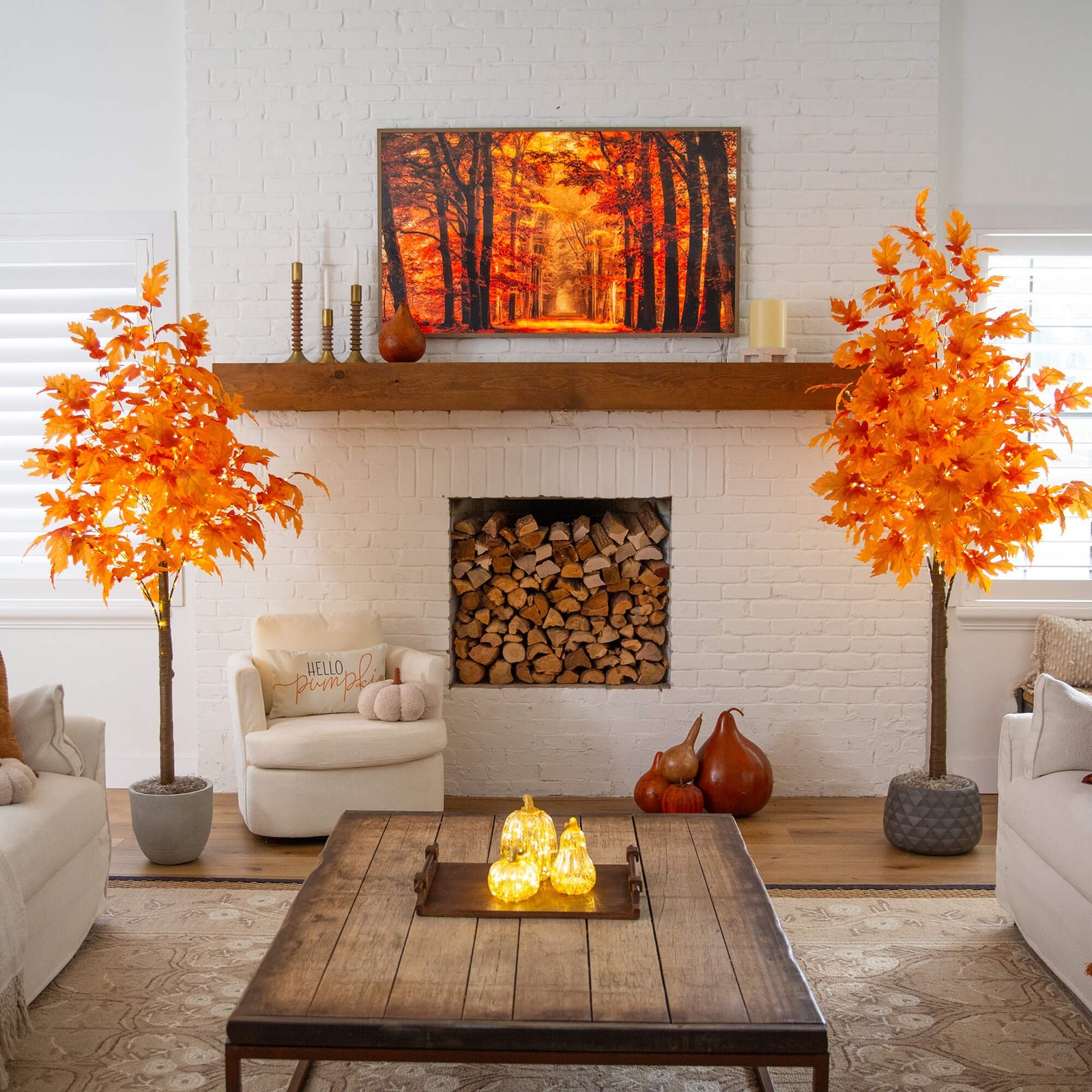 Nearly Natural 7ft Pre-Lit Autumn Maple Artificial FallTree w/450 Warm White LED