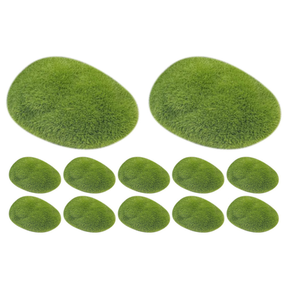 12PCS Artificial Mossy Stone Decor Landscaping Fake Stone Moss Rocks Adorn