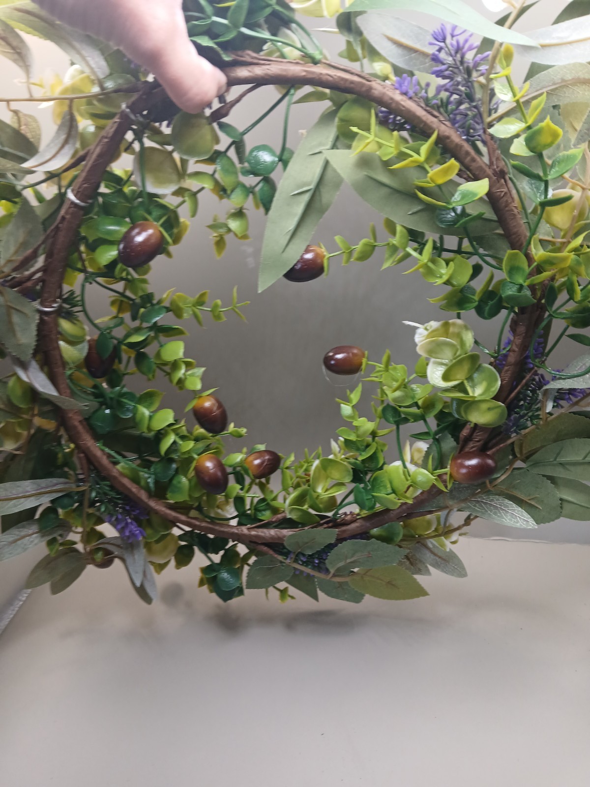 Lavendar And Olive Faux Greenery Wreath, Farmhouse Olive Leaf Wreath/Candle Ring