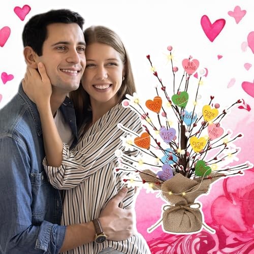 Lighted Valentine’s Day Heart Candy Conversation Tree Tabletop Decorations