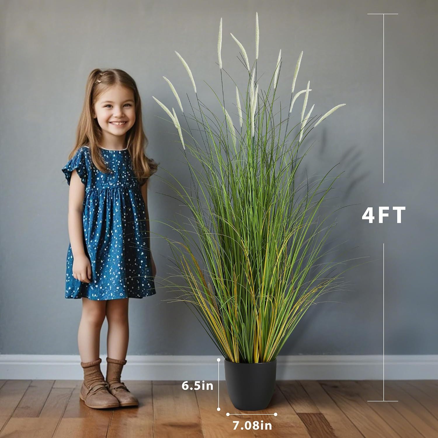 4Ft 2-Pack Artificial Cattail Reed Grass, 47.2’’ Artificial Indoor Outdoor Fake