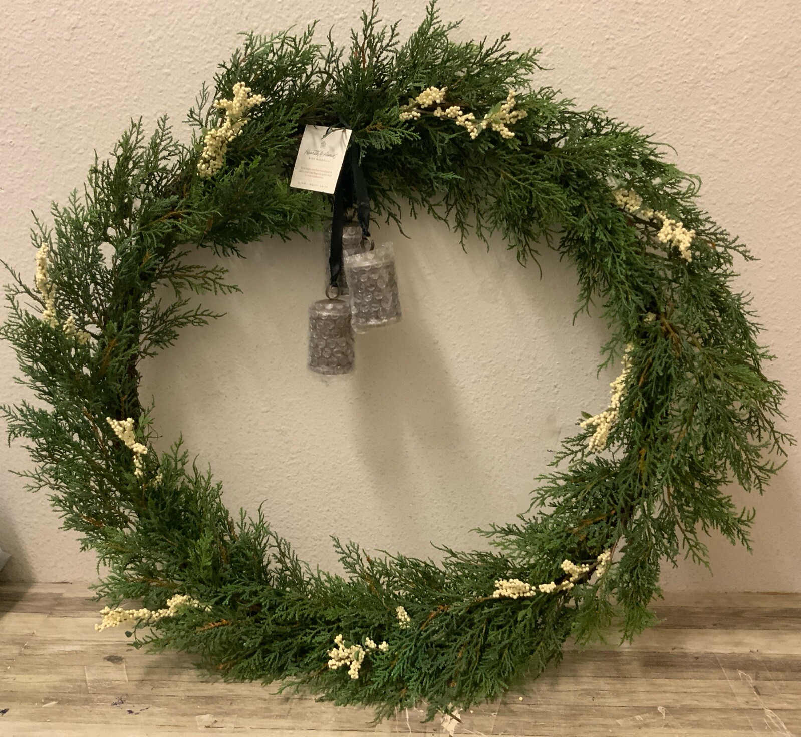 🎋 Hearth & Hand Magnolia 32” Faux Cedar Plant Wreath W/Berries & Bells🆕AS IS
