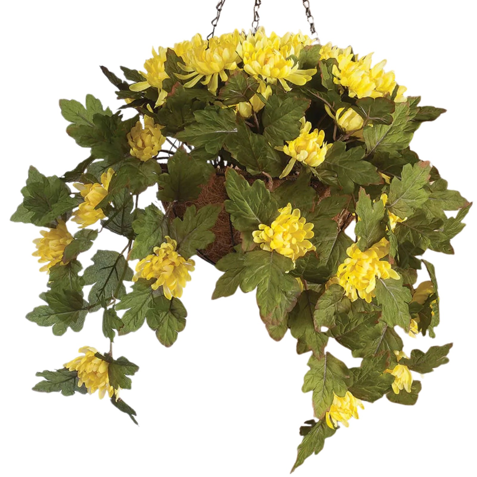 Large Artificial Yellow Mums Hanging Basket Indoor Outdoor Patio Garden Decor