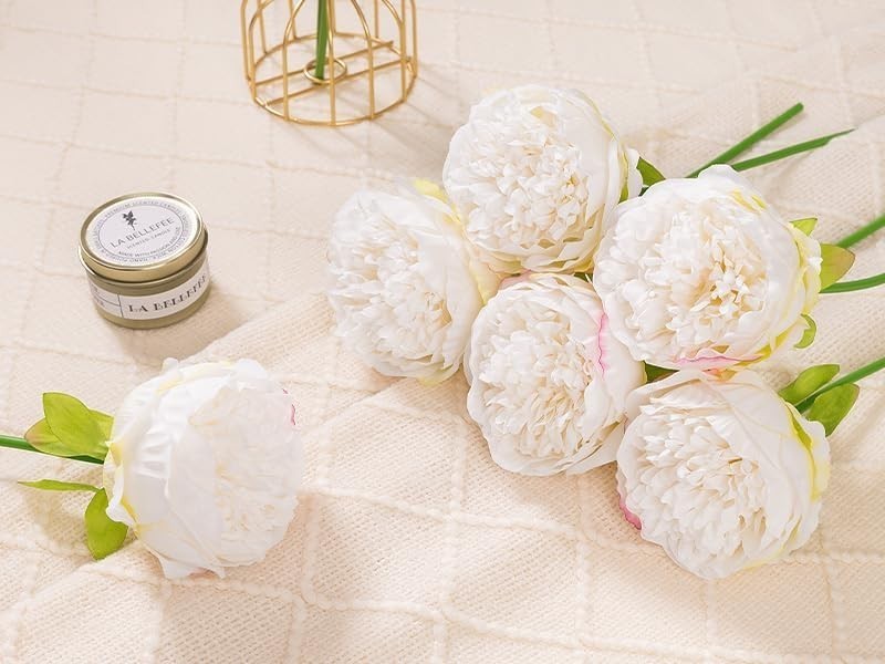 U’Artlines 2 Bouquet 10 Heads Artificial Peony Silk Flower Leaf Home Office