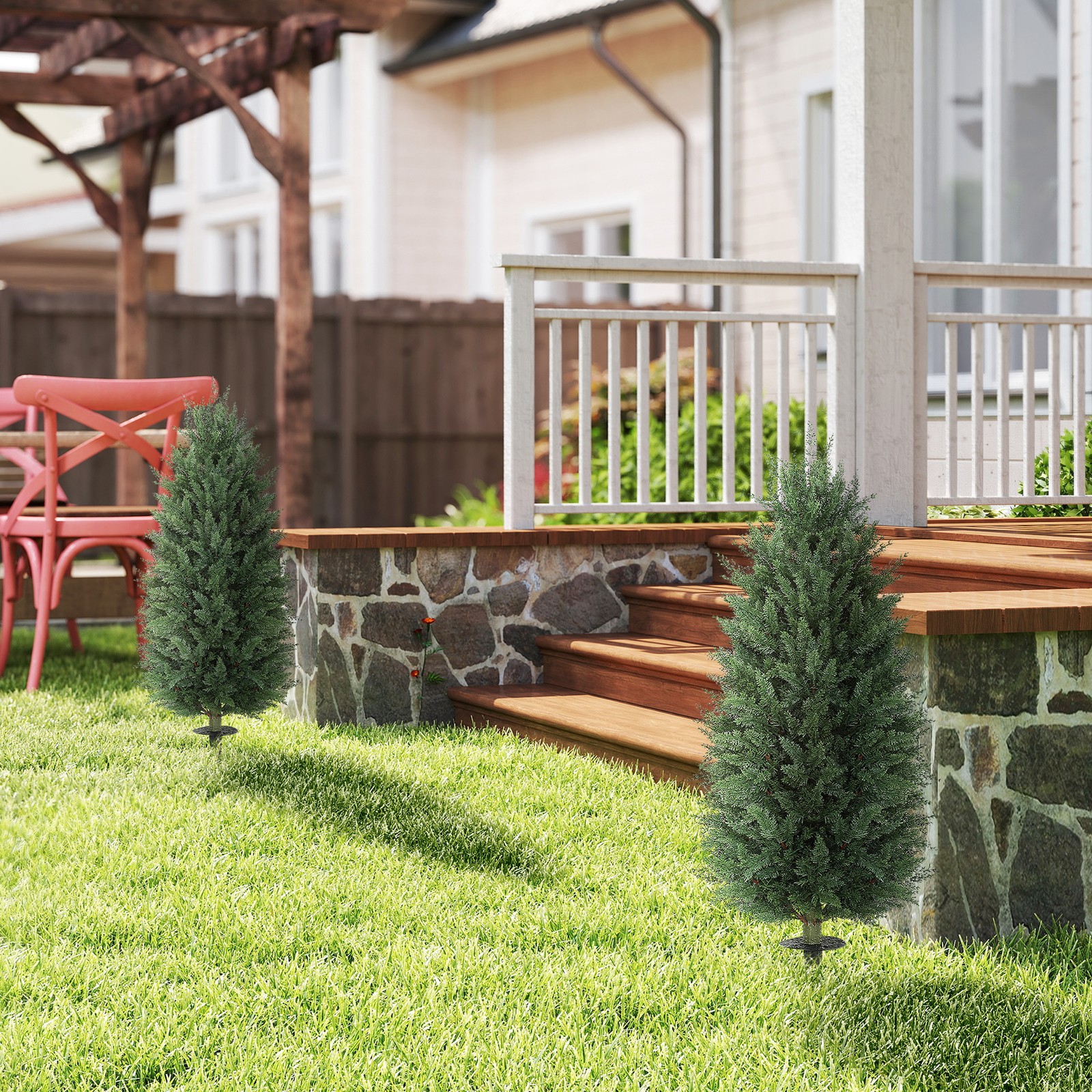 HOMCOM Artificial Cedar Trees Set of 2, 43.3″, Used
