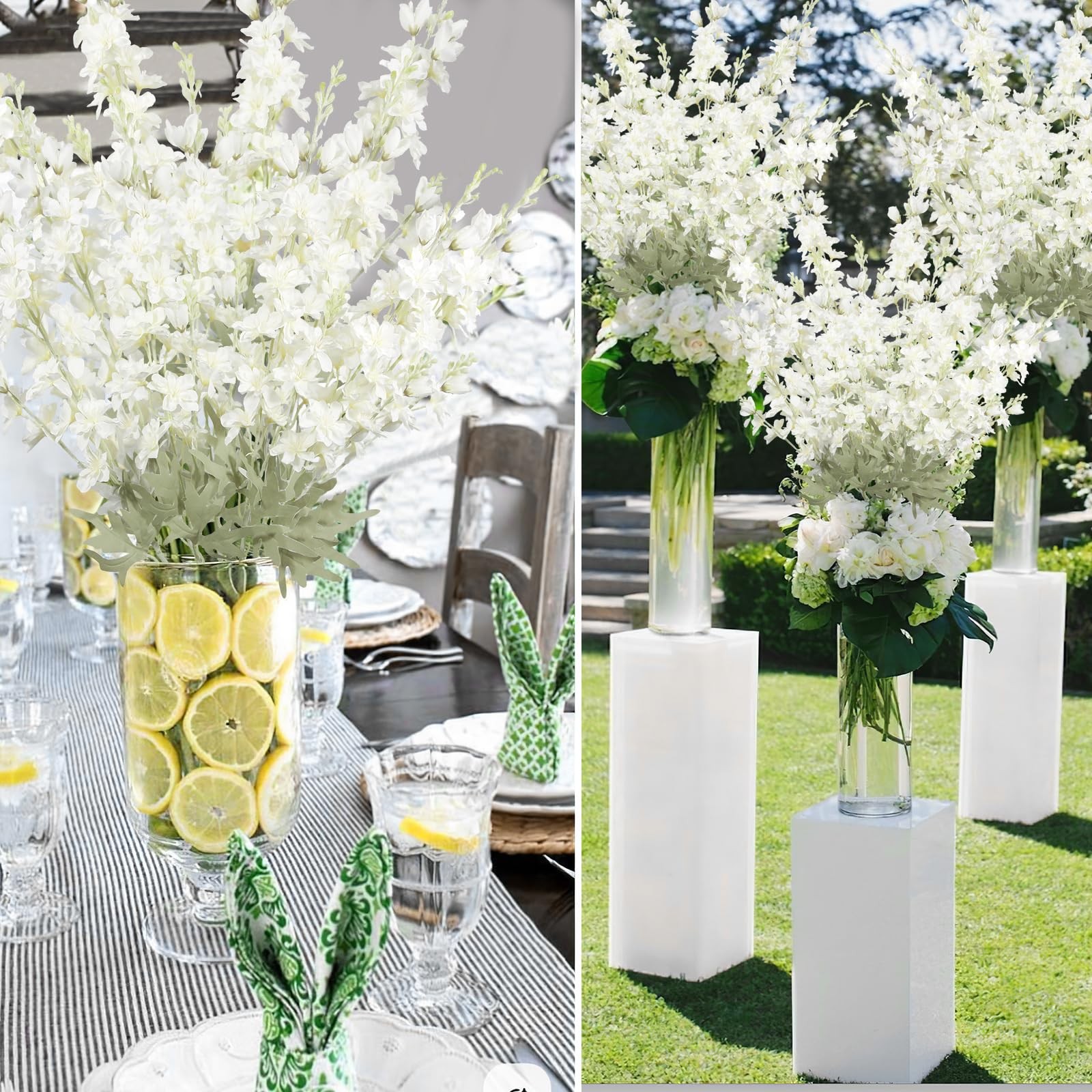 4Pcs White Delphinium Artificial Flowers 33.5″ Silk Flowers Bulk Larkspur Art…