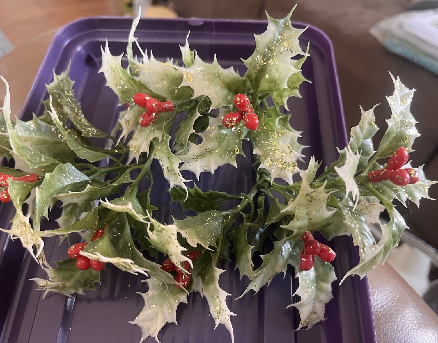 VTG 3 MCM Plastic Christmas Winter Variegated Greenery Red Berries Floral Picks