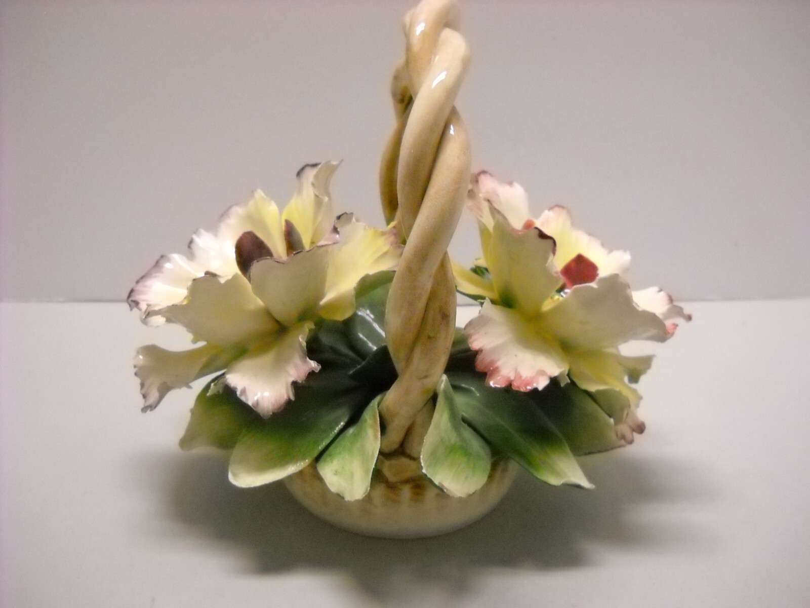 VINTAGE Capodimonte Porcelain Flower Basket Centerpiece Made in ITALY