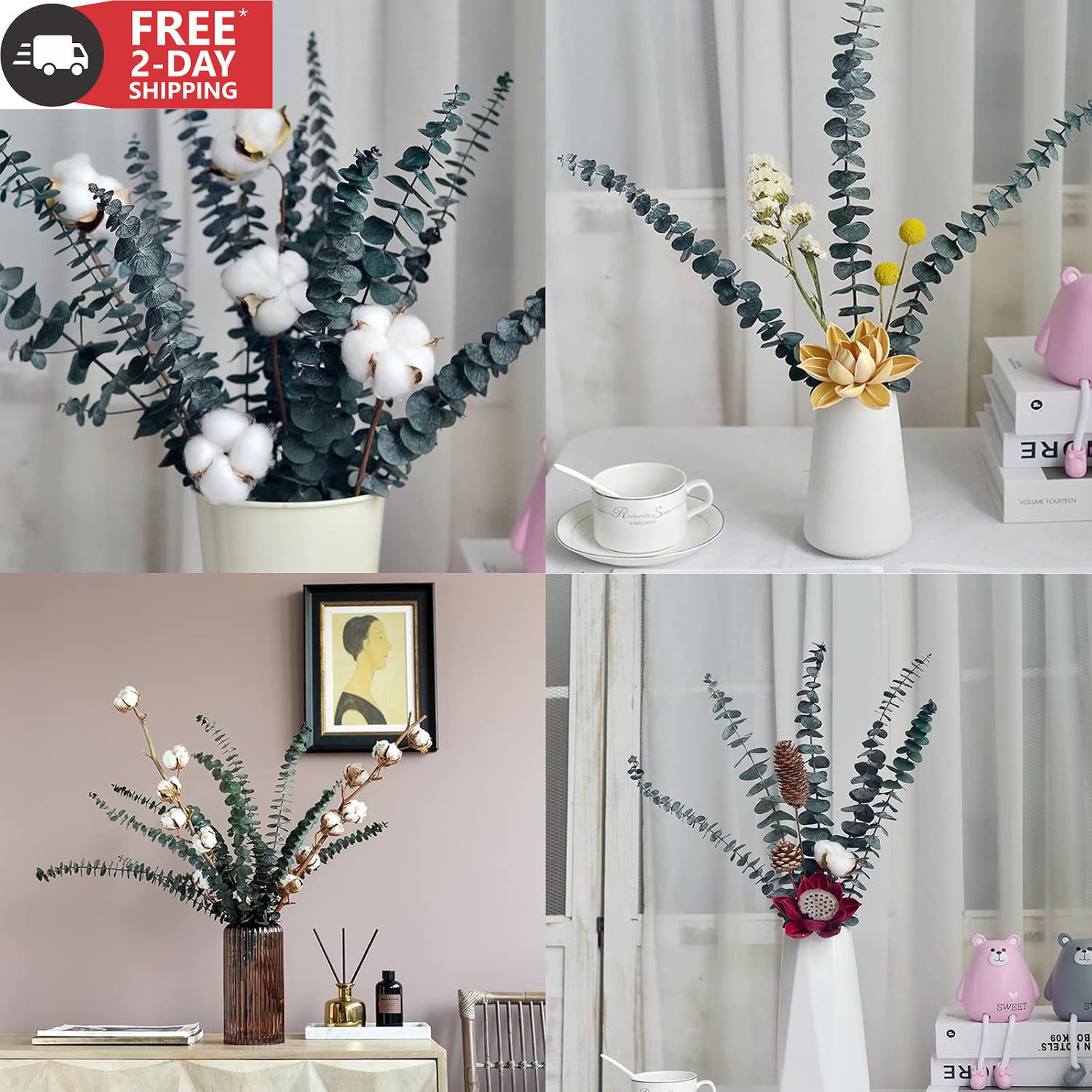 Eucalyptus for Shower 10 Pcs Hanging Dried Eucalyptu Stems 17″ Real Eucalyptus B