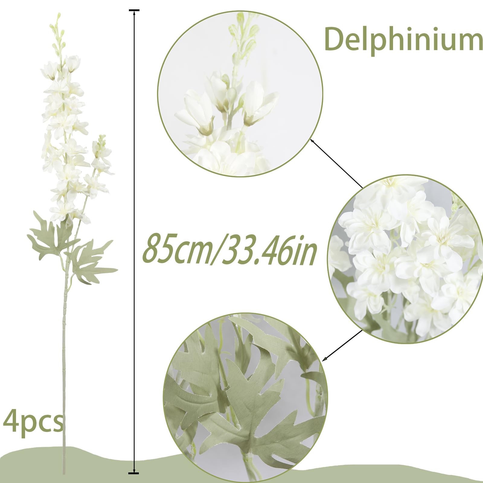 4Pcs White Delphinium Artificial Flowers 33.5″ Silk Flowers Bulk Larkspur Art…