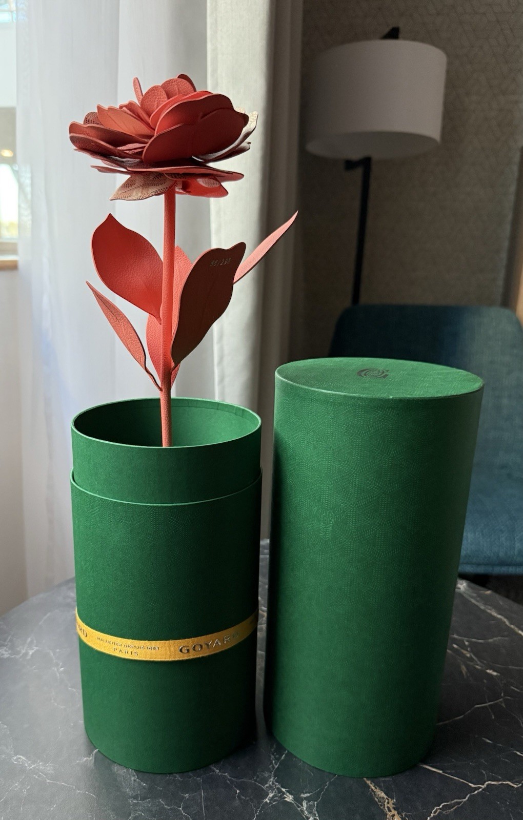 New Goyard Limited Edition MON AMIE LA ROSE Coral Flower With Paper Vase Case