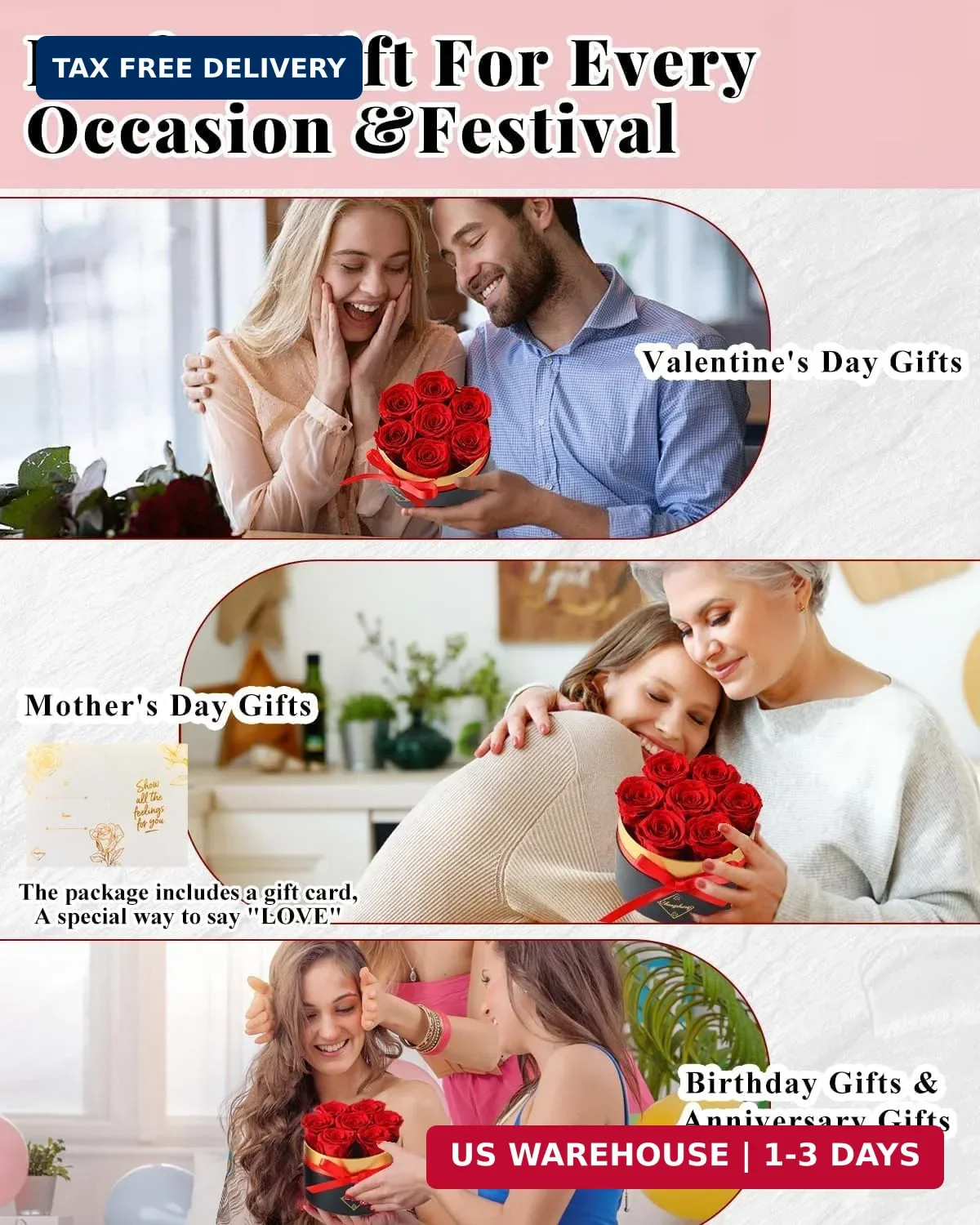Changshunqi Forever Flowers Preserved Roses in a Box – 7 Preserved Flowers in a