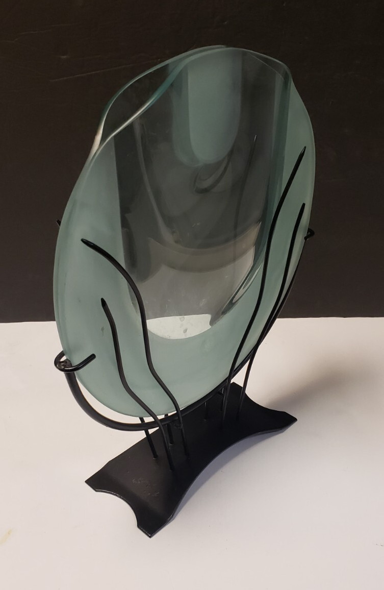 Vintage Clear Art Glass Flower Vase with Black Metal Stand – Decorative Vase
