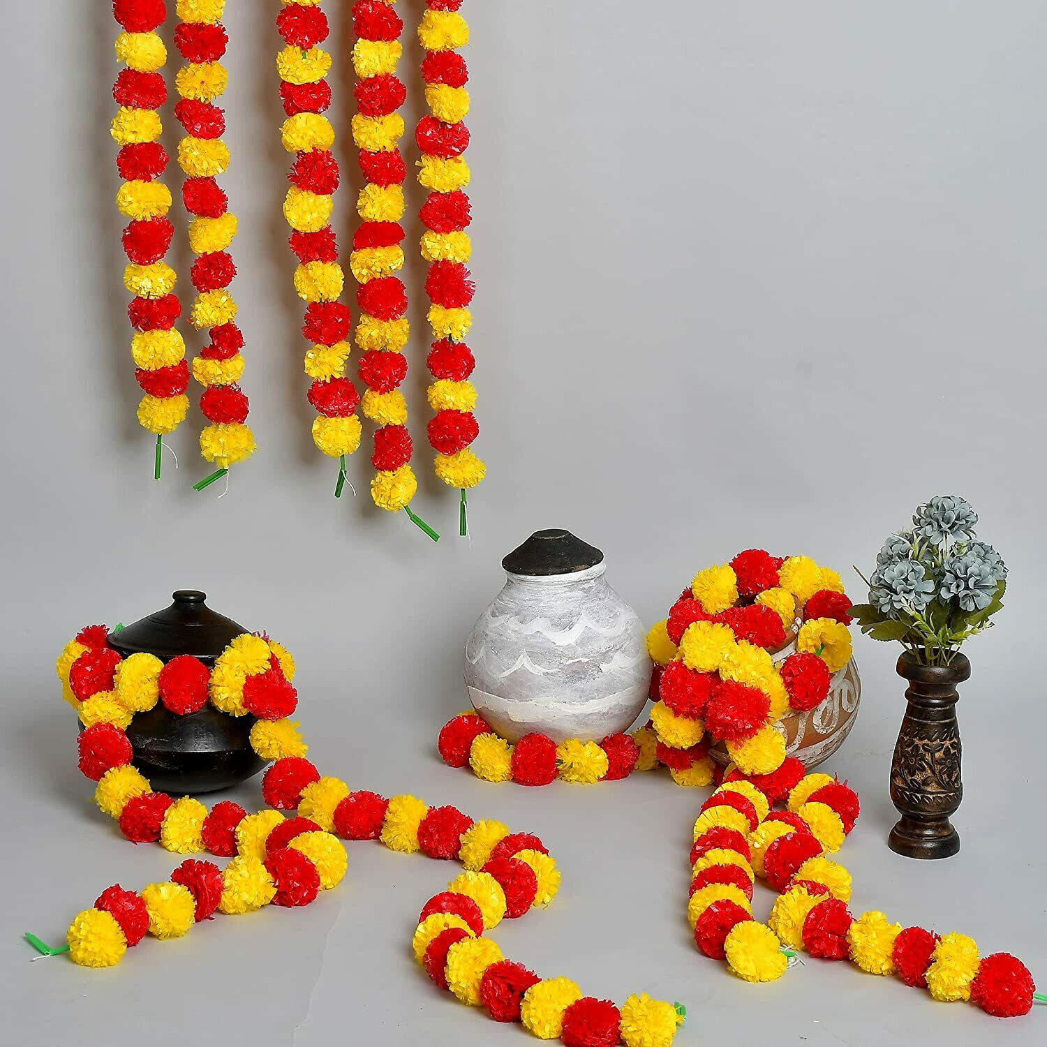 Artificial Marigold Genda Phool Fluffy Flower Garlands Diwali Wedding Home Decor