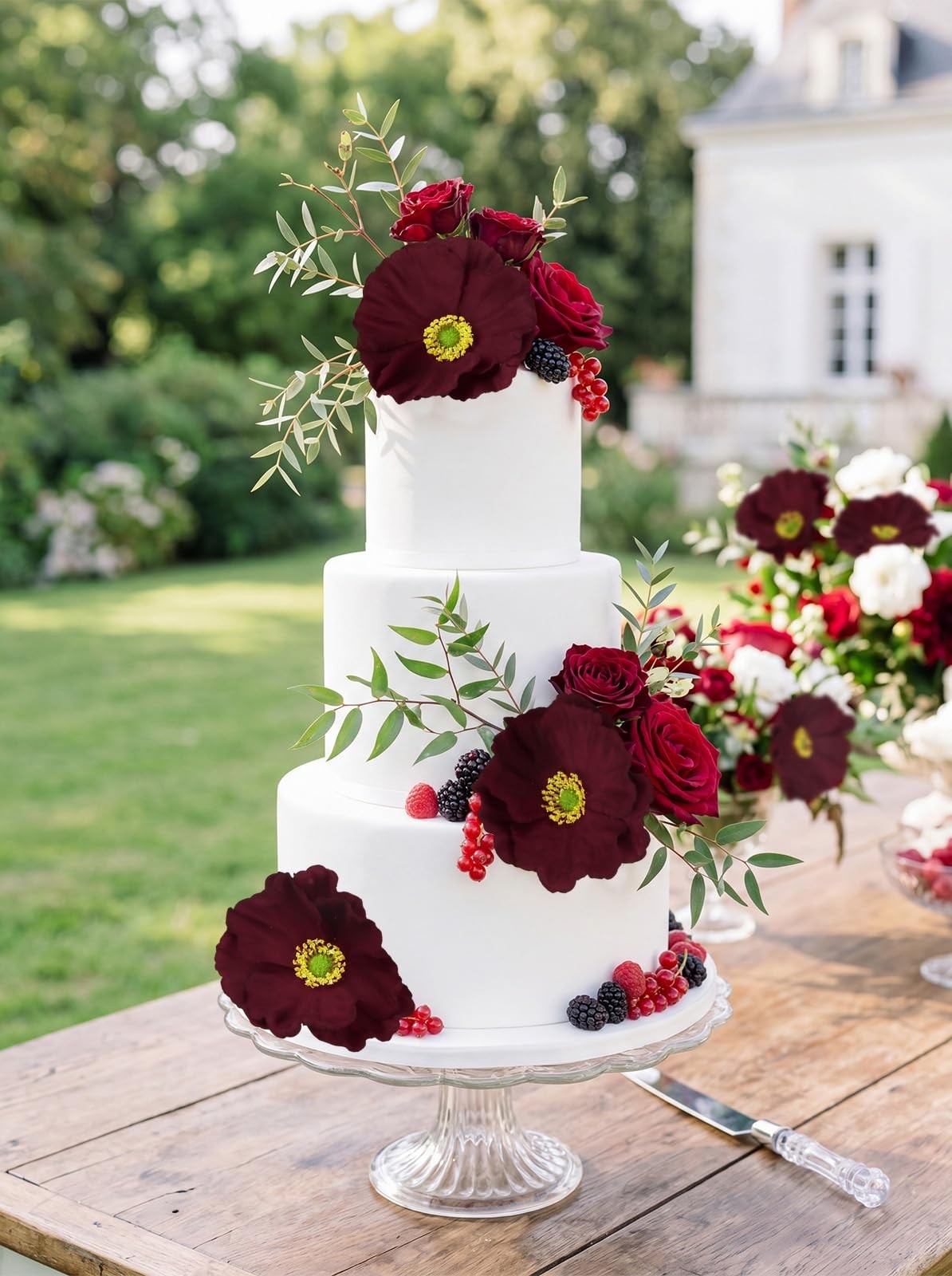 6PCS Velvet Artificial Poppy Flowers Burgundy Fake Poppies Faux Flowers with …
