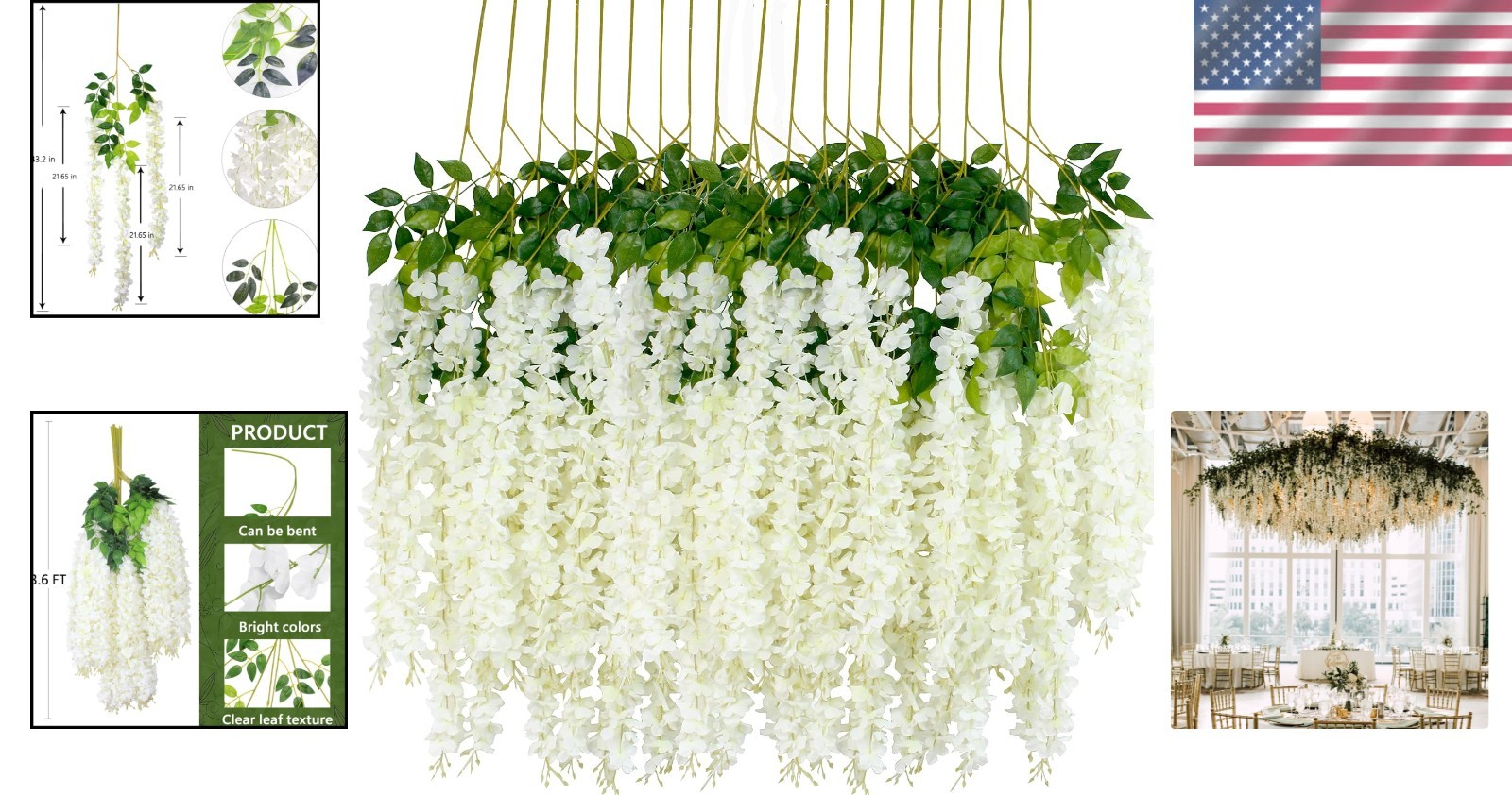 Beautiful 12 Pcs White Dense Wisteria Vines – Silk for Home & Events
