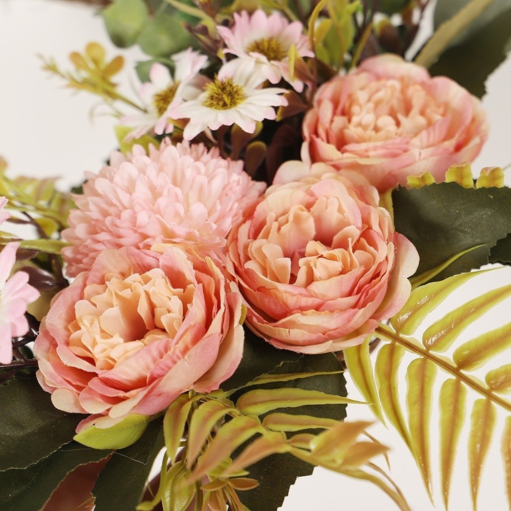 Artificial Wreath with Fabric and Plastic Flowers for Indoor Wall Decoration