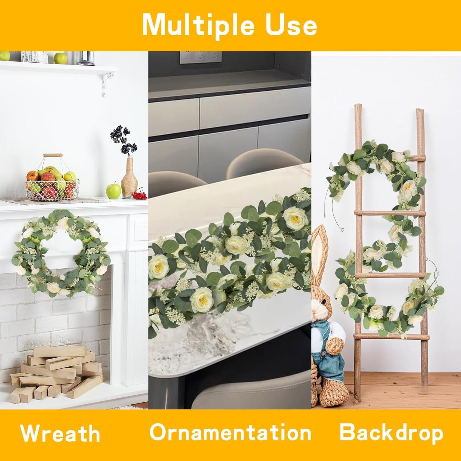 2 Packs Eucalyptus Garland W/ Flowers 6.56ft Artificial Flower Greenery Garlands